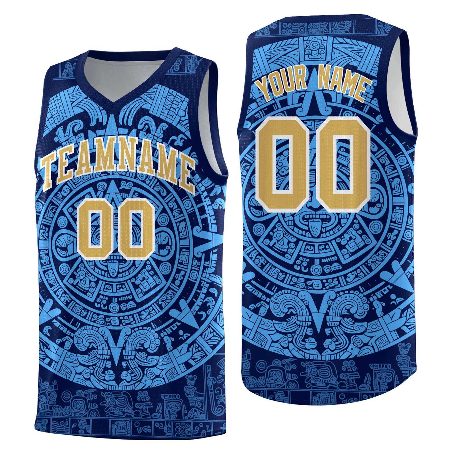 Custom Youth Basketball Jerseys Powder Blue Aztec Sun Stone Personalized Uniform