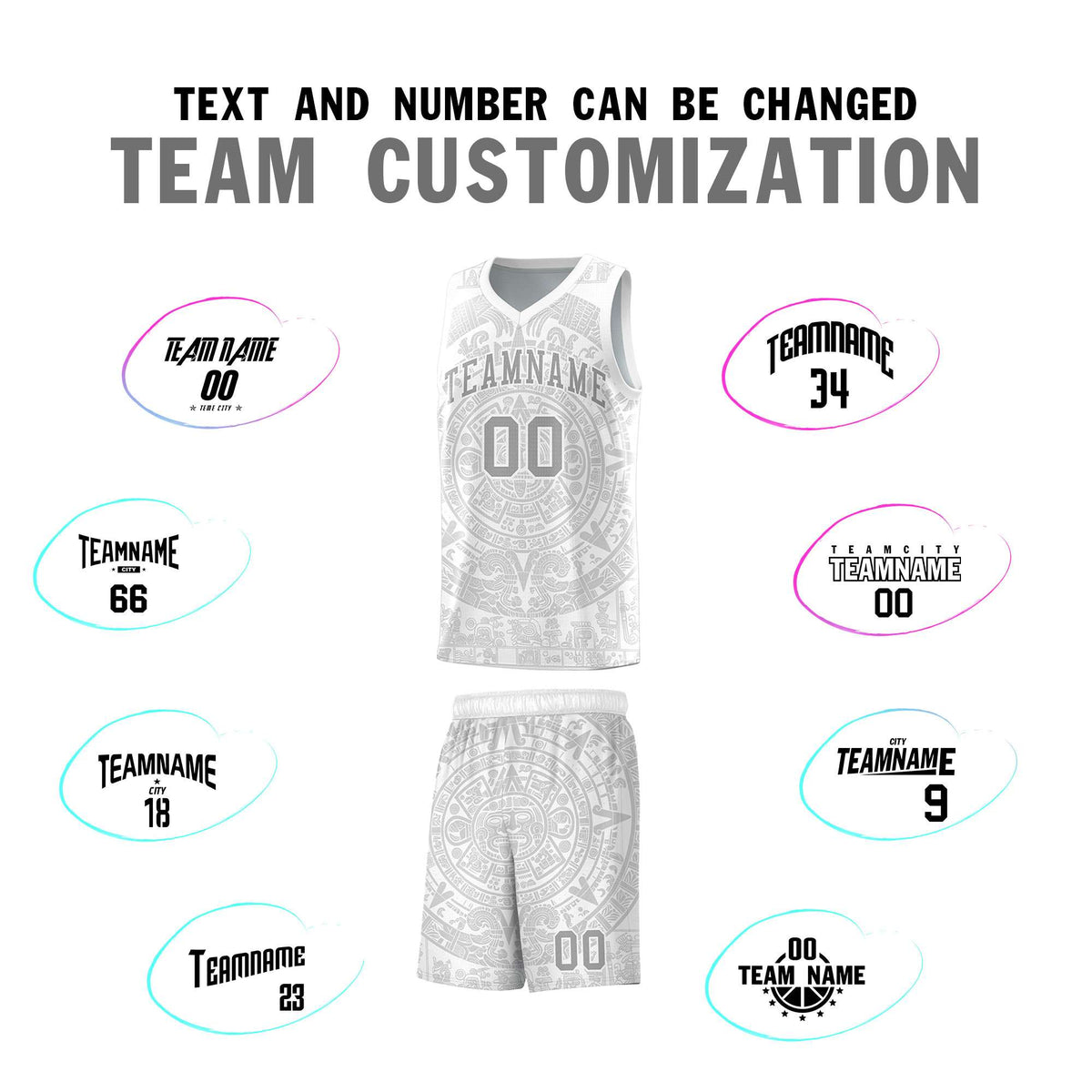 Custom Youth Basketball Jerseys Gray Aztec Sun Stone Personalized Uniform