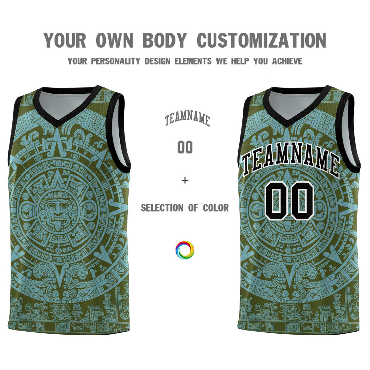 Custom Youth Basketball Jerseys Sky Blue Aztec Sun Stone Personalized Uniform
