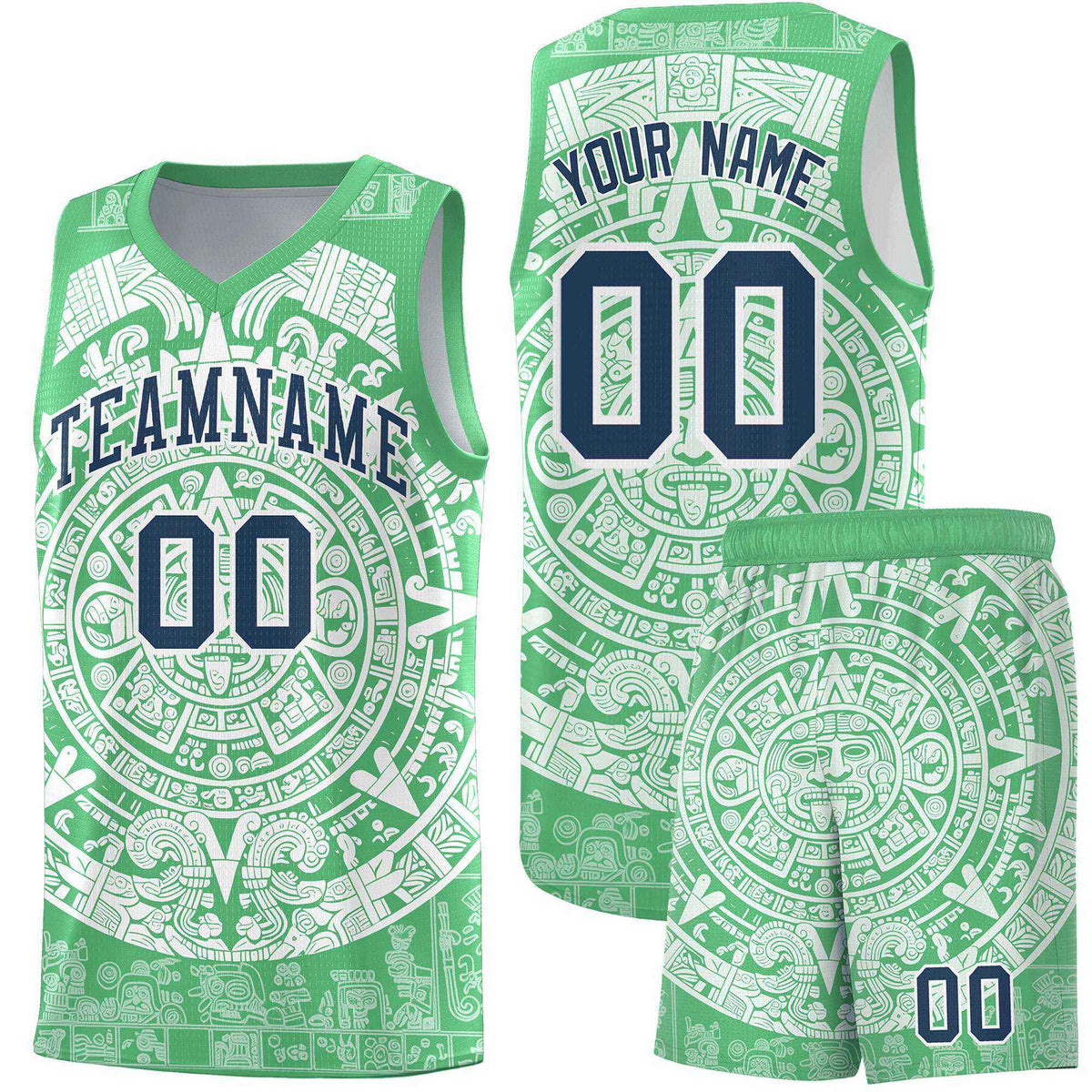 Custom Youth Basketball Jerseys White Aztec Sun Stone Design Team Uniform