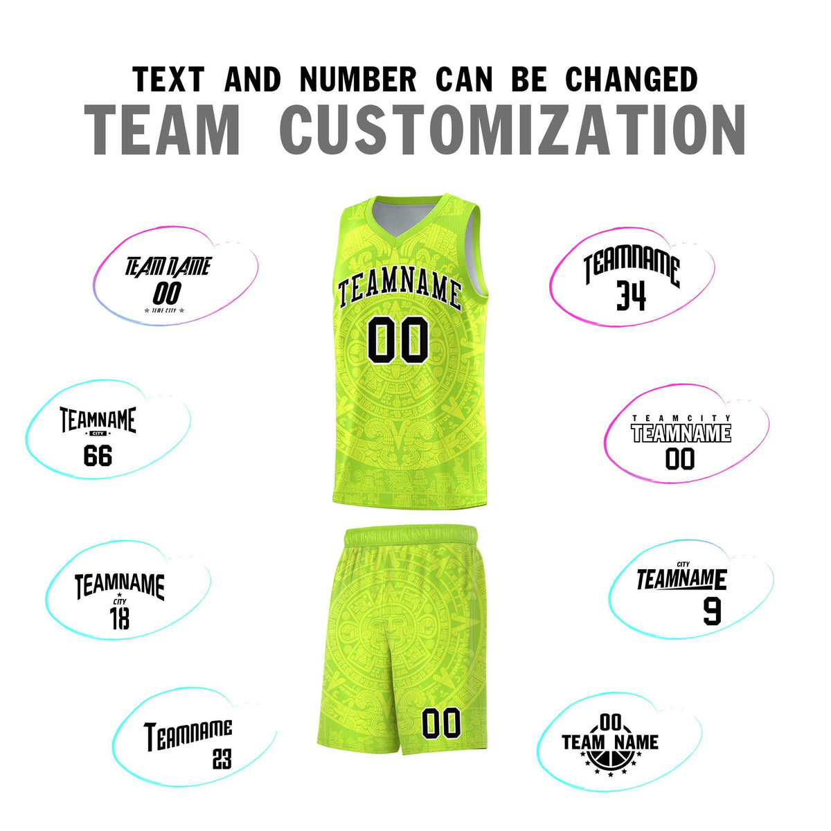 Custom Youth Basketball Jerseys Fluorescent Green Aztec Sun Stone Personalized Uniform