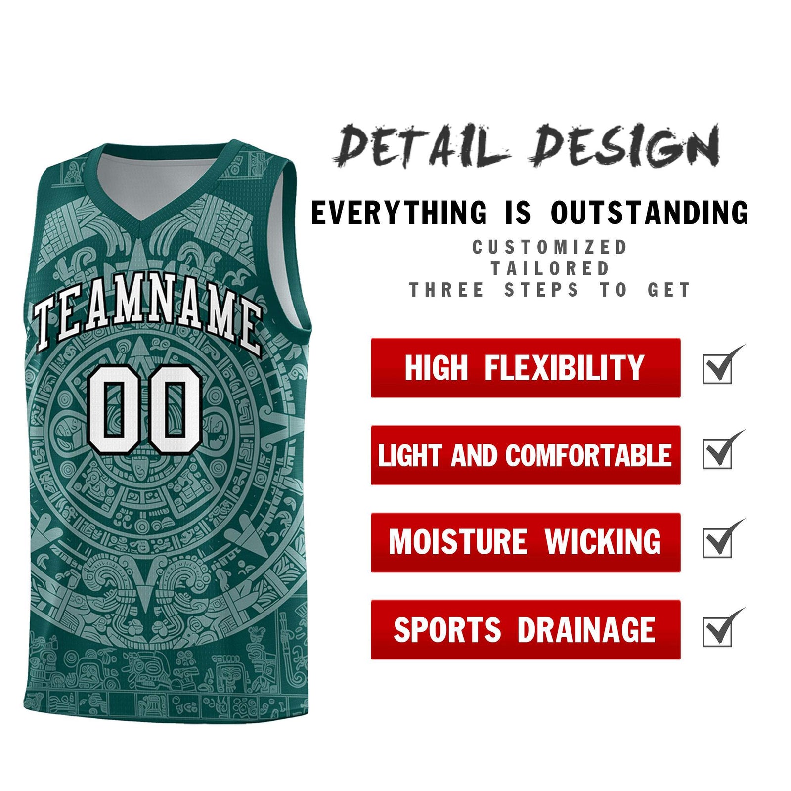 Custom Youth Basketball Jerseys White Aztec Sun Stone Design Team Uniform