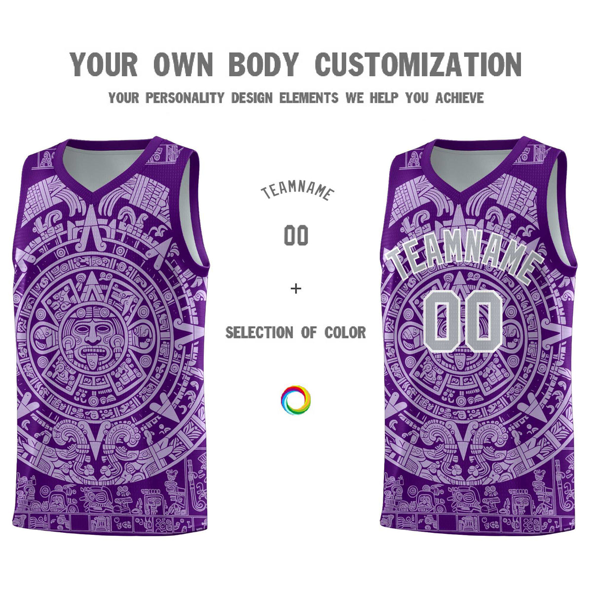 Custom Youth Basketball Jerseys Light Purple Aztec Sun Stone Pattern Custom Team Set