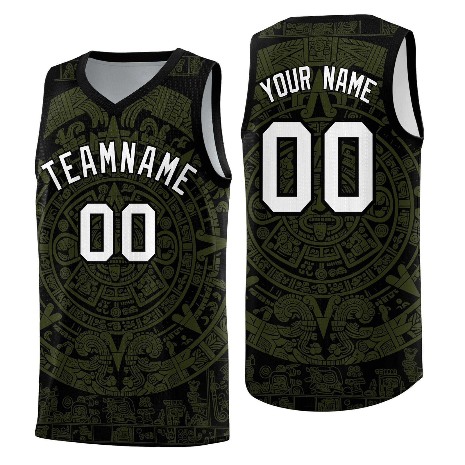 Custom Youth Basketball Jerseys Olive Aztec Sun Stone Pattern Custom Team Set