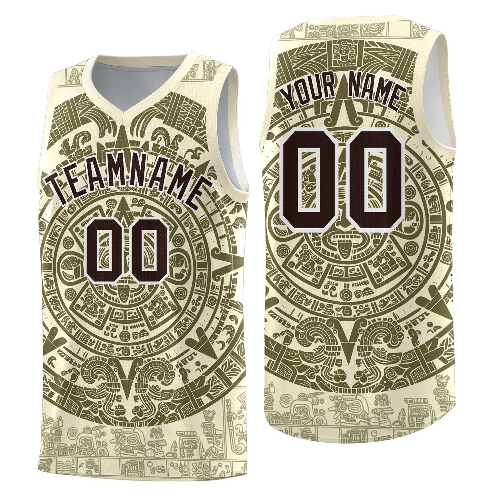 Custom Youth Basketball Jerseys Olive Aztec Sun Stone Personalized Uniform