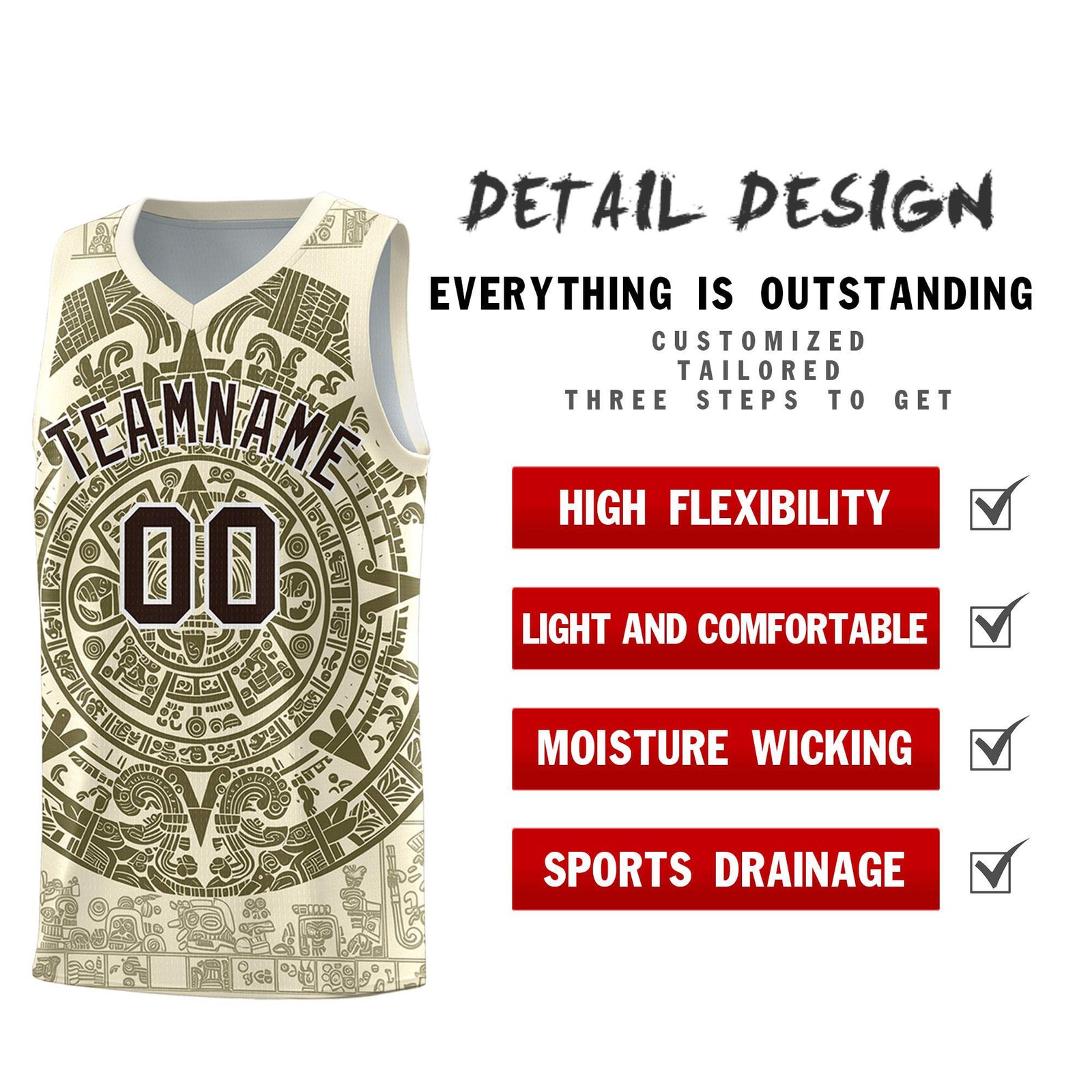 Custom Youth Basketball Jerseys Olive Aztec Sun Stone Personalized Uniform