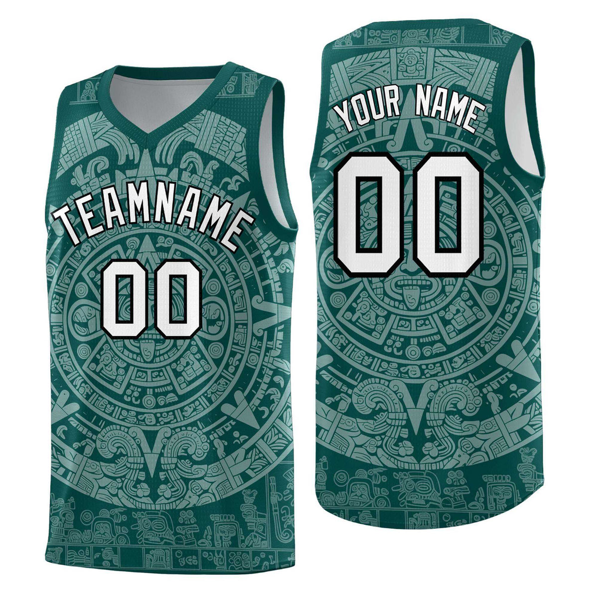 Custom Youth Basketball Jerseys White Aztec Sun Stone Design Team Uniform