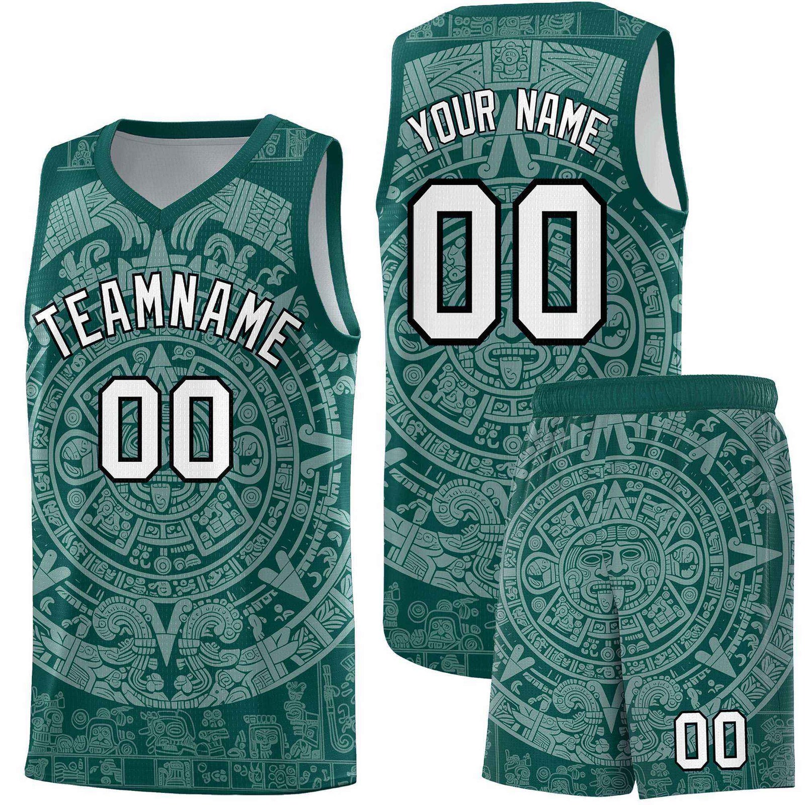 Custom Youth Basketball Jerseys White Aztec Sun Stone Design Team Uniform