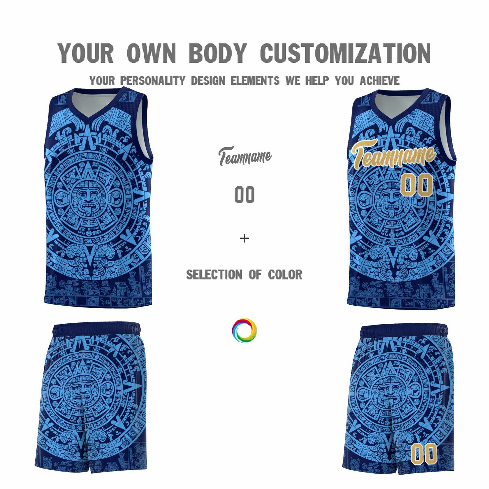 Custom Youth Basketball Jerseys Powder Blue Aztec Sun Stone Personalized Uniform