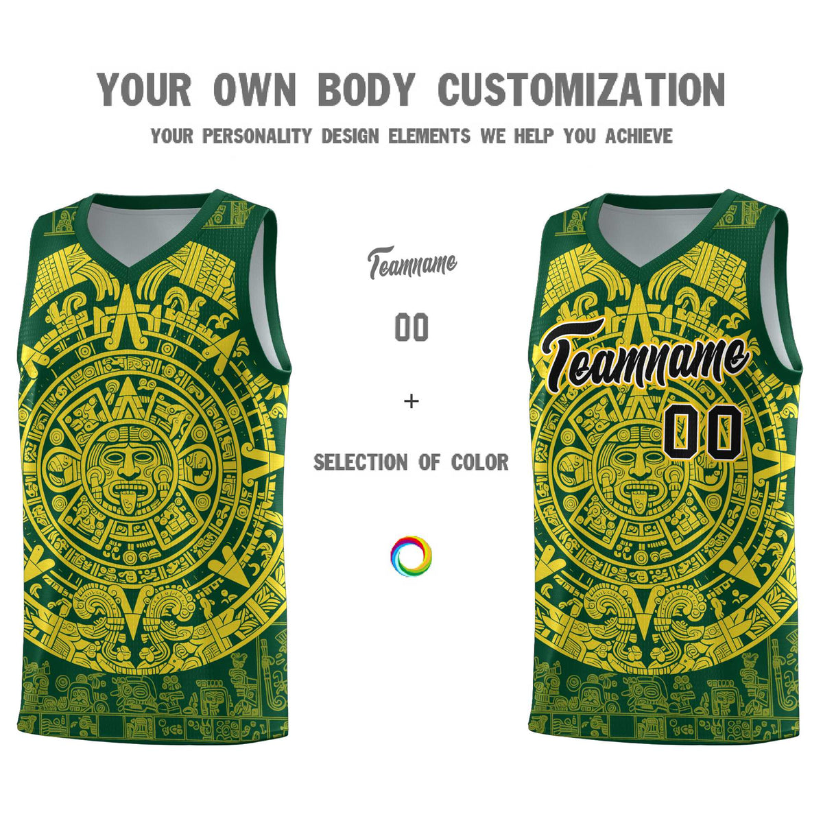 Custom Youth Basketball Jerseys Gold Aztec Sun Stone Personalized Uniform