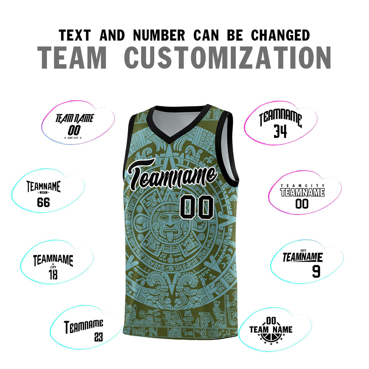 Custom Youth Basketball Jerseys Sky Blue Aztec Sun Stone Personalized Uniform