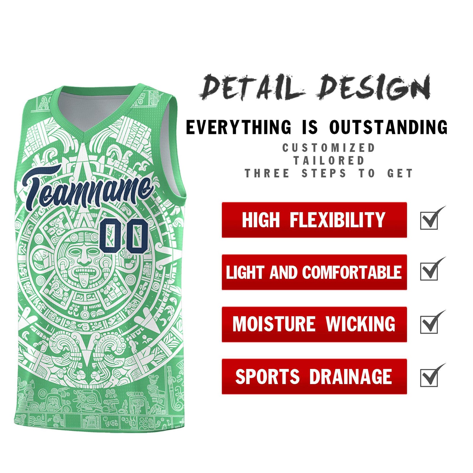 Custom Youth Basketball Jerseys White Aztec Sun Stone Design Team Uniform