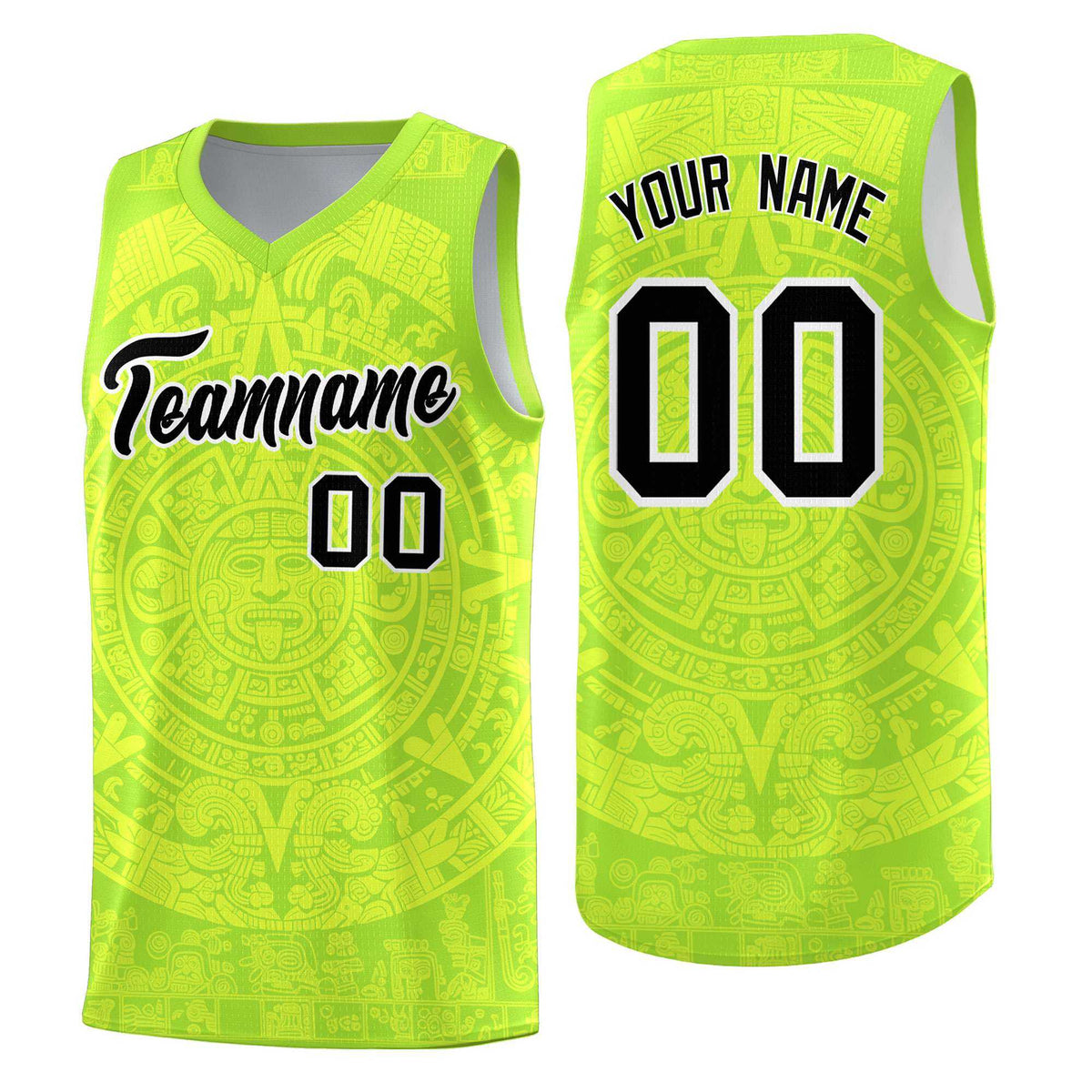 Custom Youth Basketball Jerseys Fluorescent Green Aztec Sun Stone Personalized Uniform