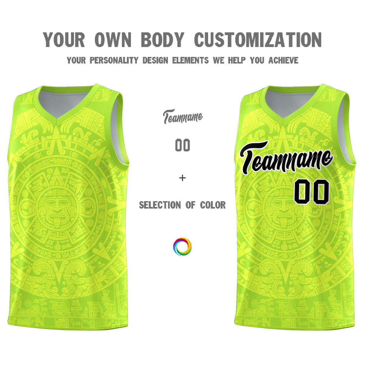 Custom Youth Basketball Jerseys Fluorescent Green Aztec Sun Stone Personalized Uniform