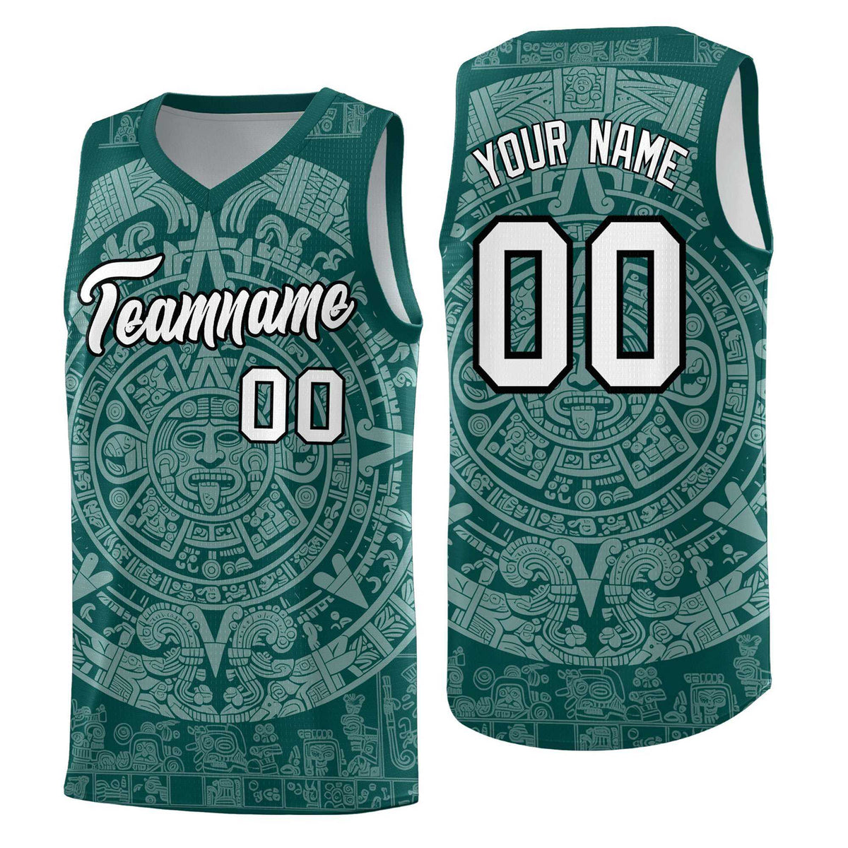 Custom Youth Basketball Jerseys White Aztec Sun Stone Design Team Uniform