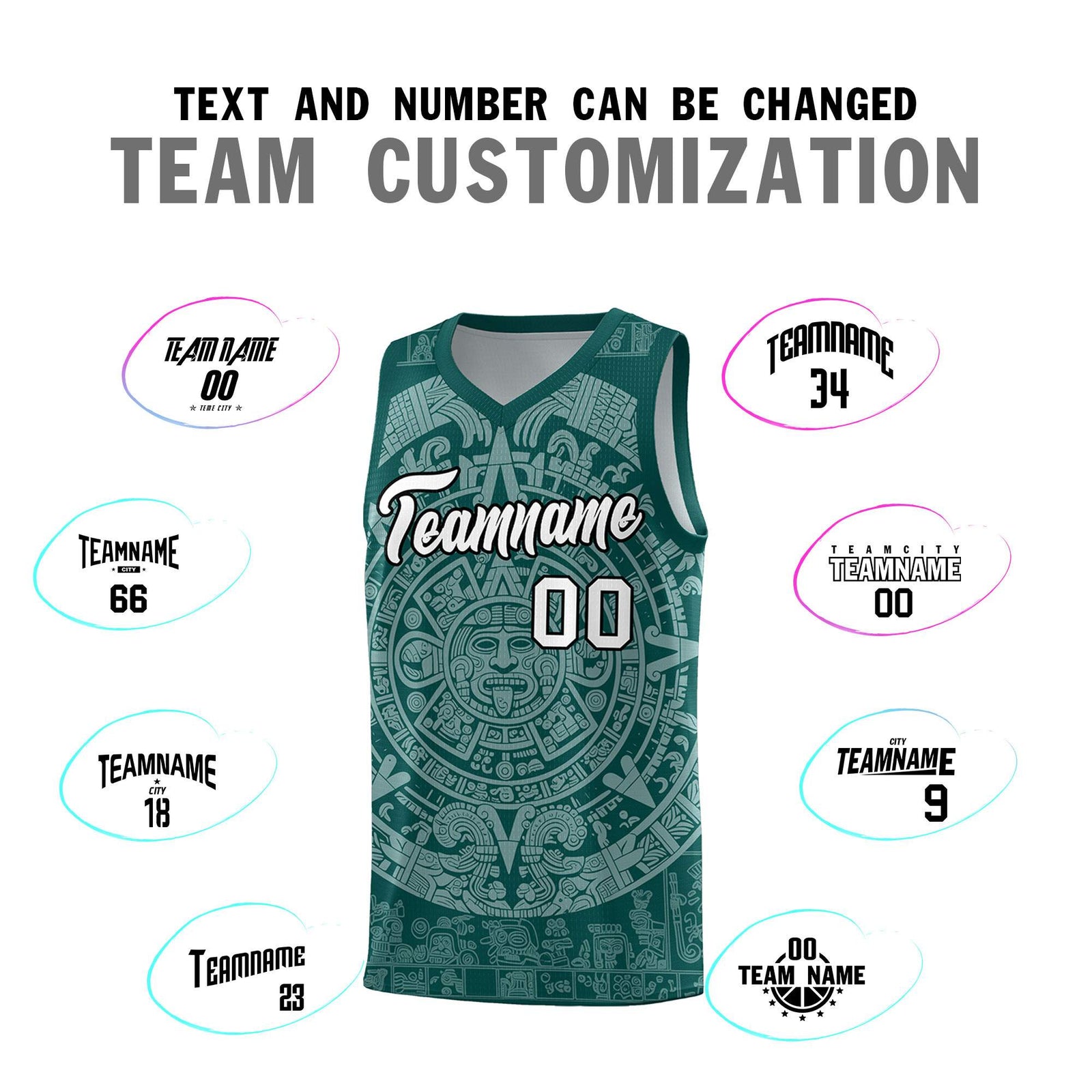 Custom Youth Basketball Jerseys White Aztec Sun Stone Design Team Uniform