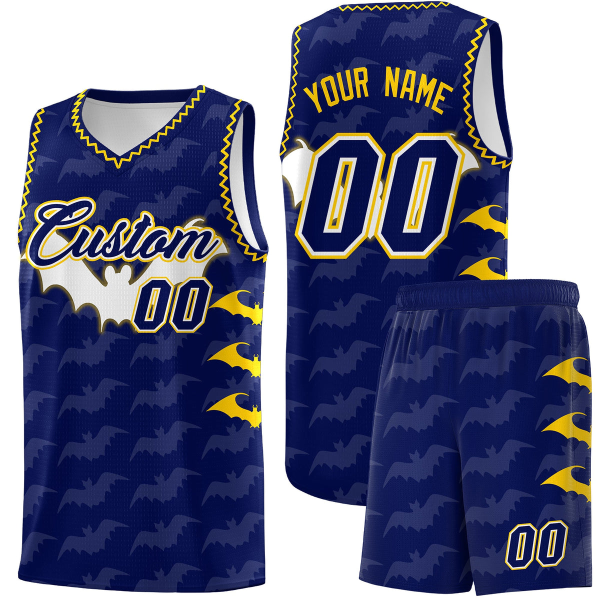 Custom Navy Gold Bat Pattern Halloween Basketball Jersey | For Men,For Kid,For Youth,Sublimation Printed,Perfect for Training,Perfect for Parties,Add Name and Numbern | KXKSHOP