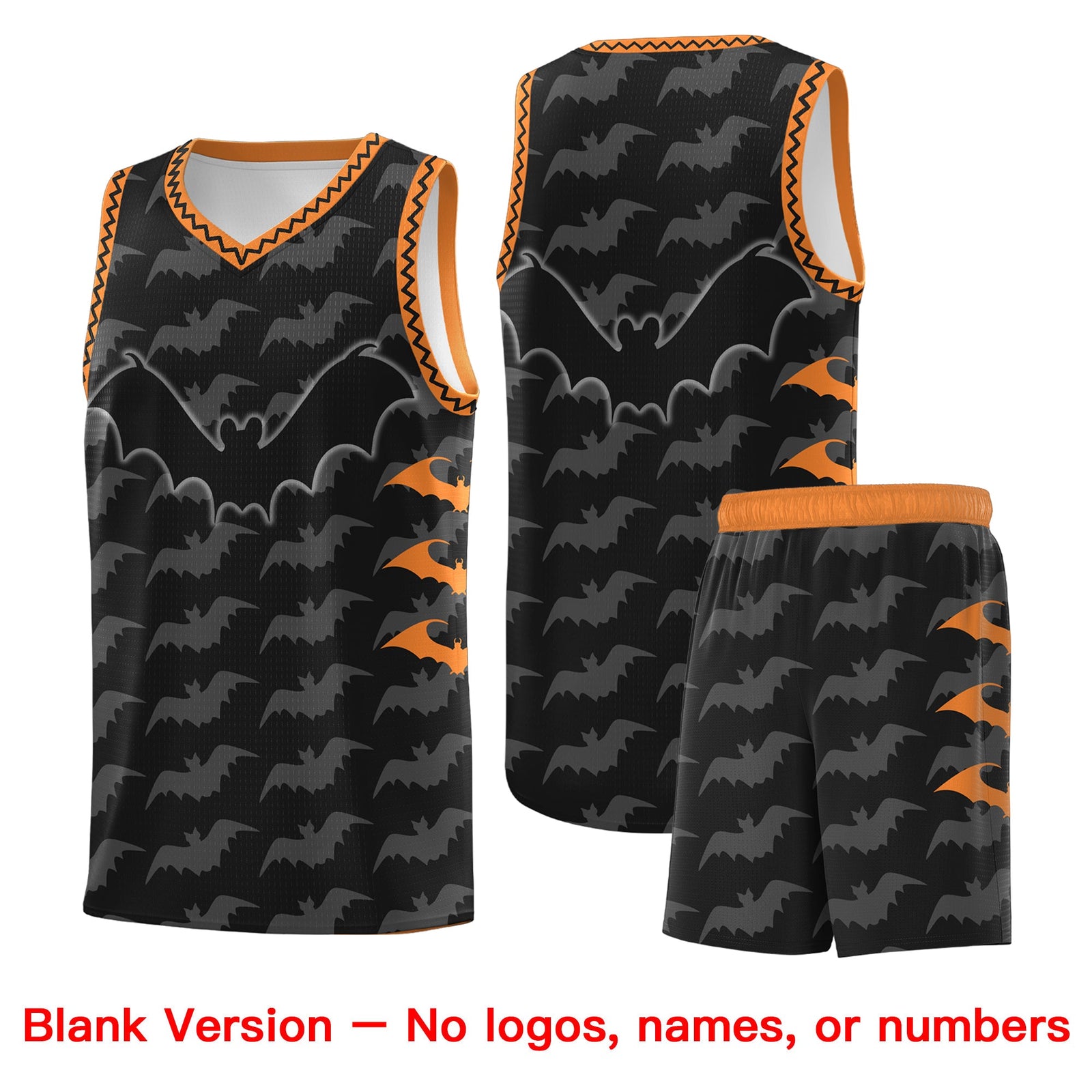 Custom Black Gold Orange Bat Pattern Halloween Basketball Jersey | For Men,For Kid,For Youth,Sublimation Printed,Perfect for Training,Perfect for Parties,Add Name and Numbern | KXKSHOP