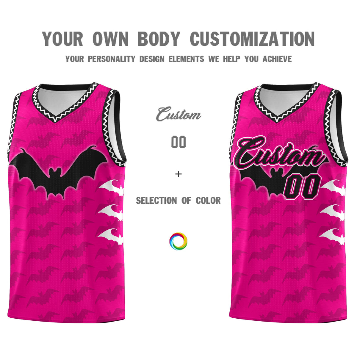 Custom Pink White Black Bat Pattern Halloween Basketball Jersey | For Men,For Kid,For Youth,Sublimation Printed,Perfect for Training,Perfect for Parties,Add Name and Numbern | KXKSHOP