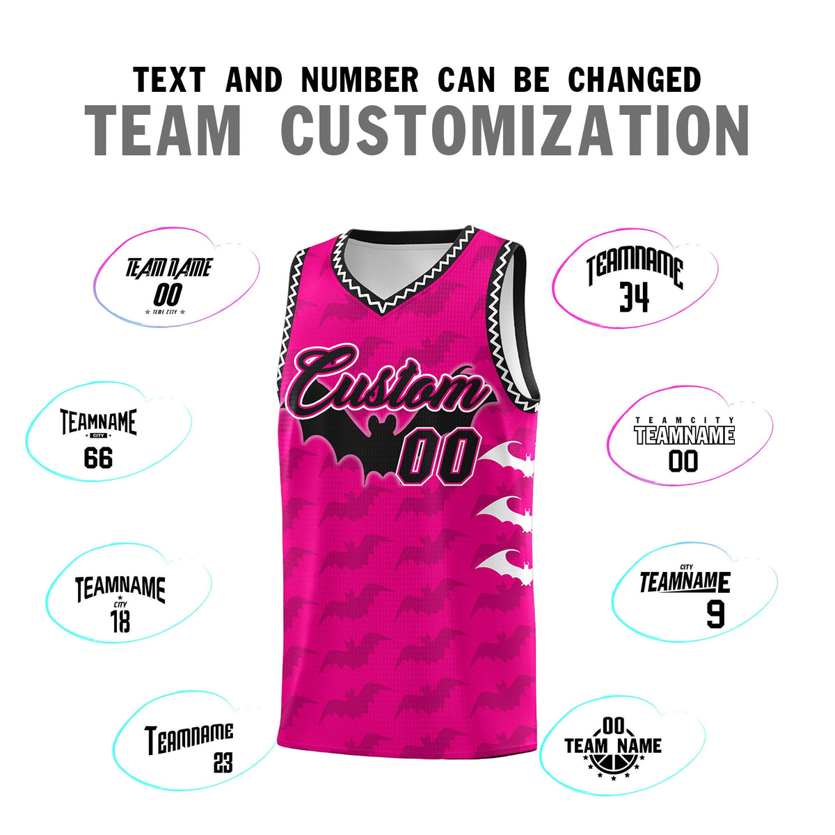 Custom Pink White Black Bat Pattern Halloween Basketball Jersey | For Men,For Kid,For Youth,Sublimation Printed,Perfect for Training,Perfect for Parties,Add Name and Numbern | KXKSHOP