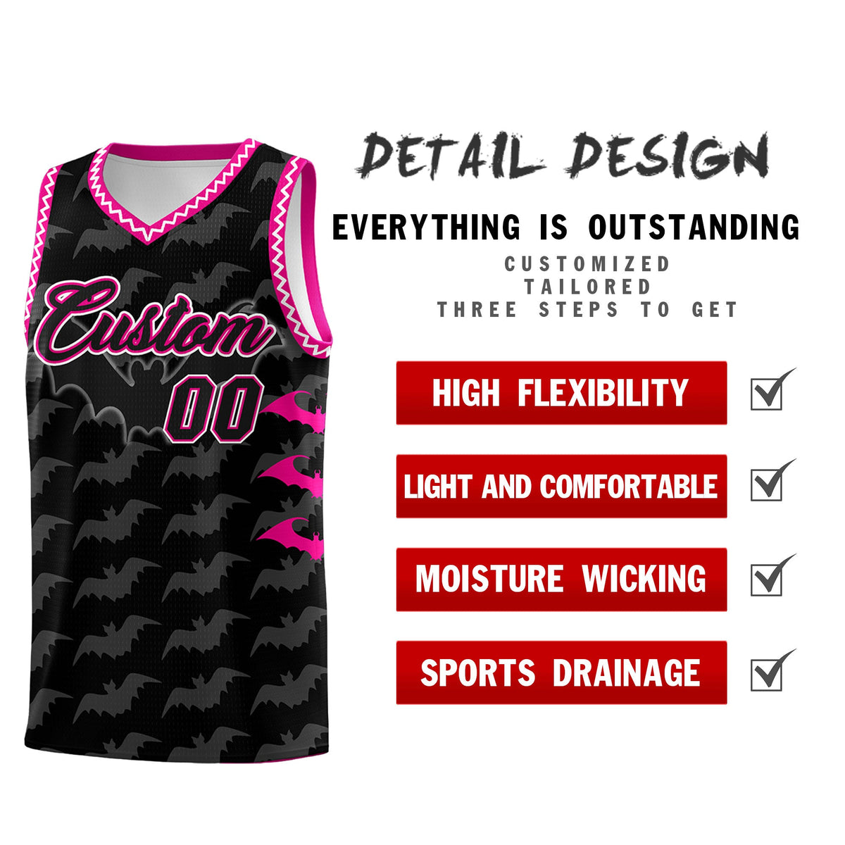 Custom Black White Bat Pattern Halloween Basketball Jersey | For Men,For Kid,For Youth,Sublimation Printed,Perfect for Training,Perfect for Parties,Add Name and Numbern | KXKSHOP