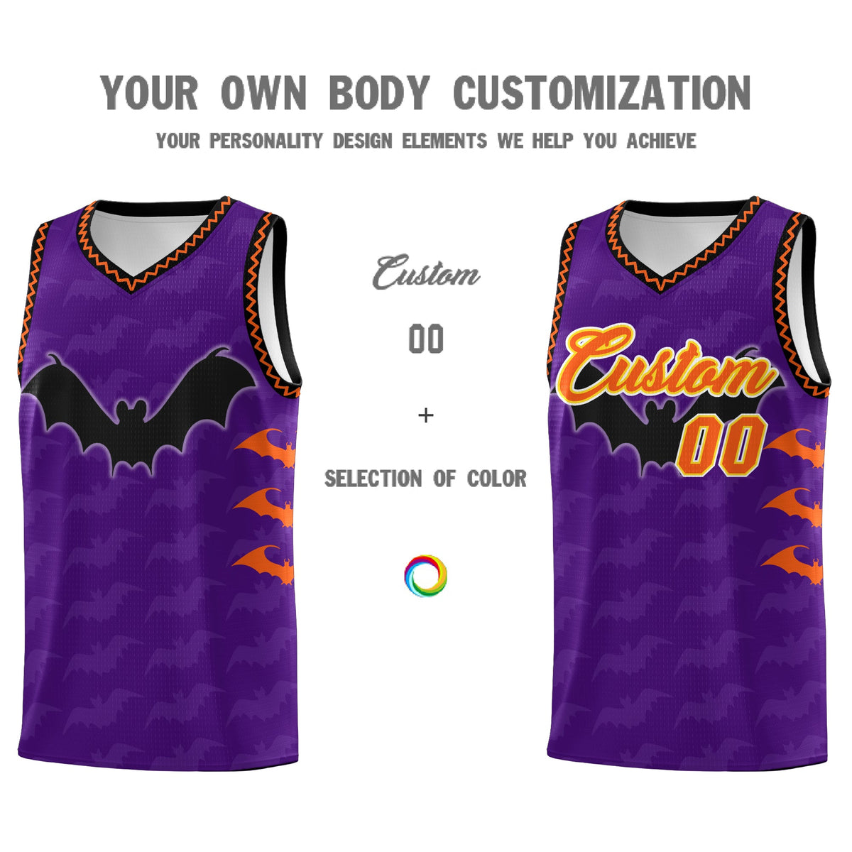 Custom Purple Orange Bat Pattern Halloween Basketball Jersey | For Men,For Kid,For Youth,Sublimation Printed,Perfect for Training,Perfect for Parties,Add Name and Numbern | KXKSHOP