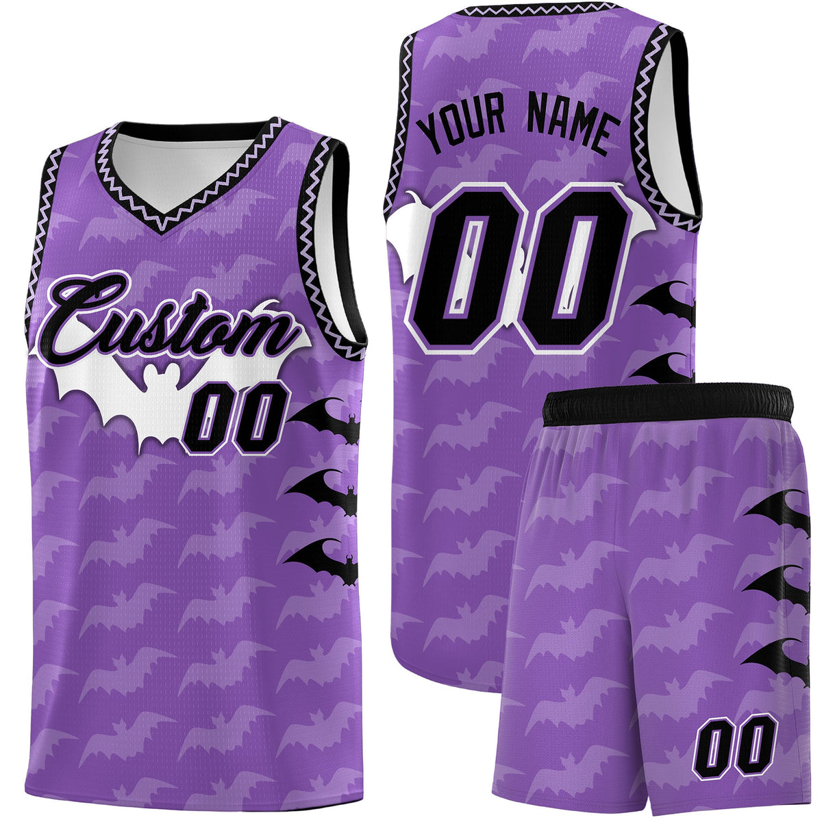 Custom Light Purple Bat Pattern Halloween Basketball Jersey | For Men,For Kid,For Youth,Sublimation Printed,Perfect for Training,Perfect for Parties,Add Name and Numbern | KXKSHOP