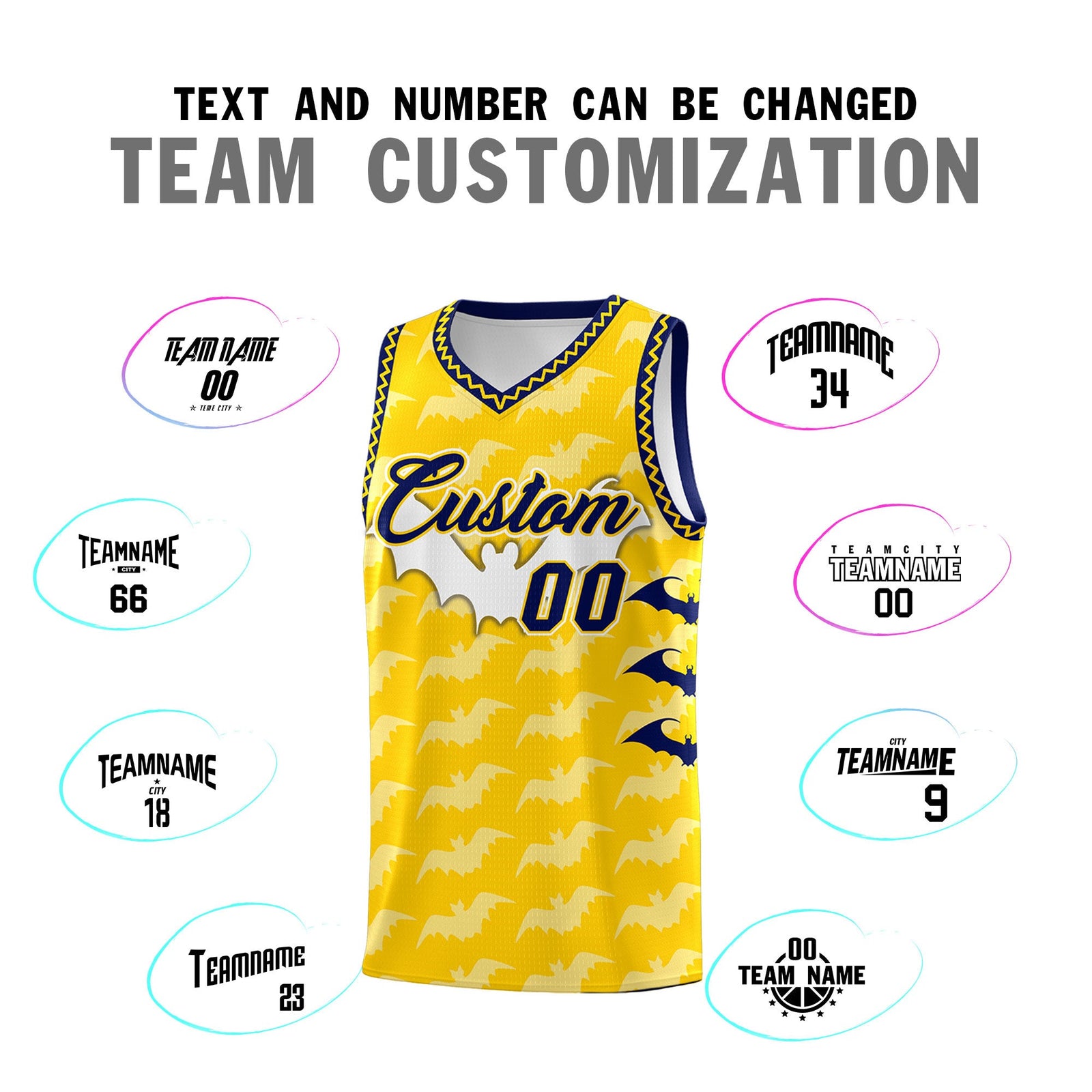 Custom Gold White Navy Bat Pattern Halloween Basketball Jersey | For Men,For Kid,For Youth,Sublimation Printed,Perfect for Training,Perfect for Parties,Add Name and Numbern | KXKSHOP