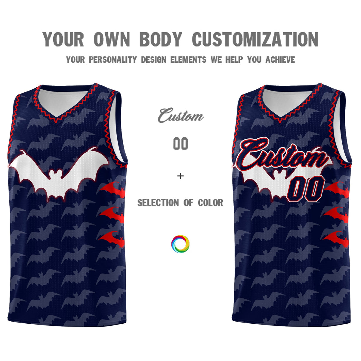 Custom Navy Red Bat Pattern Halloween Basketball Jersey | For Men,For Kid,For Youth,Sublimation Printed,Perfect for Training,Perfect for Parties,Add Name and Numbern | KXKSHOP
