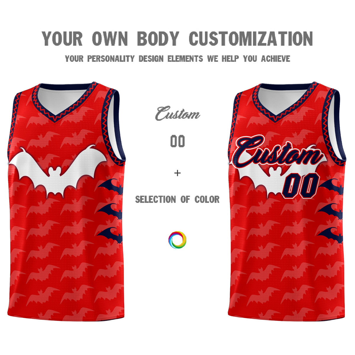 Custom Red White Navy Bat Pattern Halloween Basketball Jersey | For Men,For Kid,For Youth,Sublimation Printed,Perfect for Training,Perfect for Parties,Add Name and Numbern | KXKSHOP