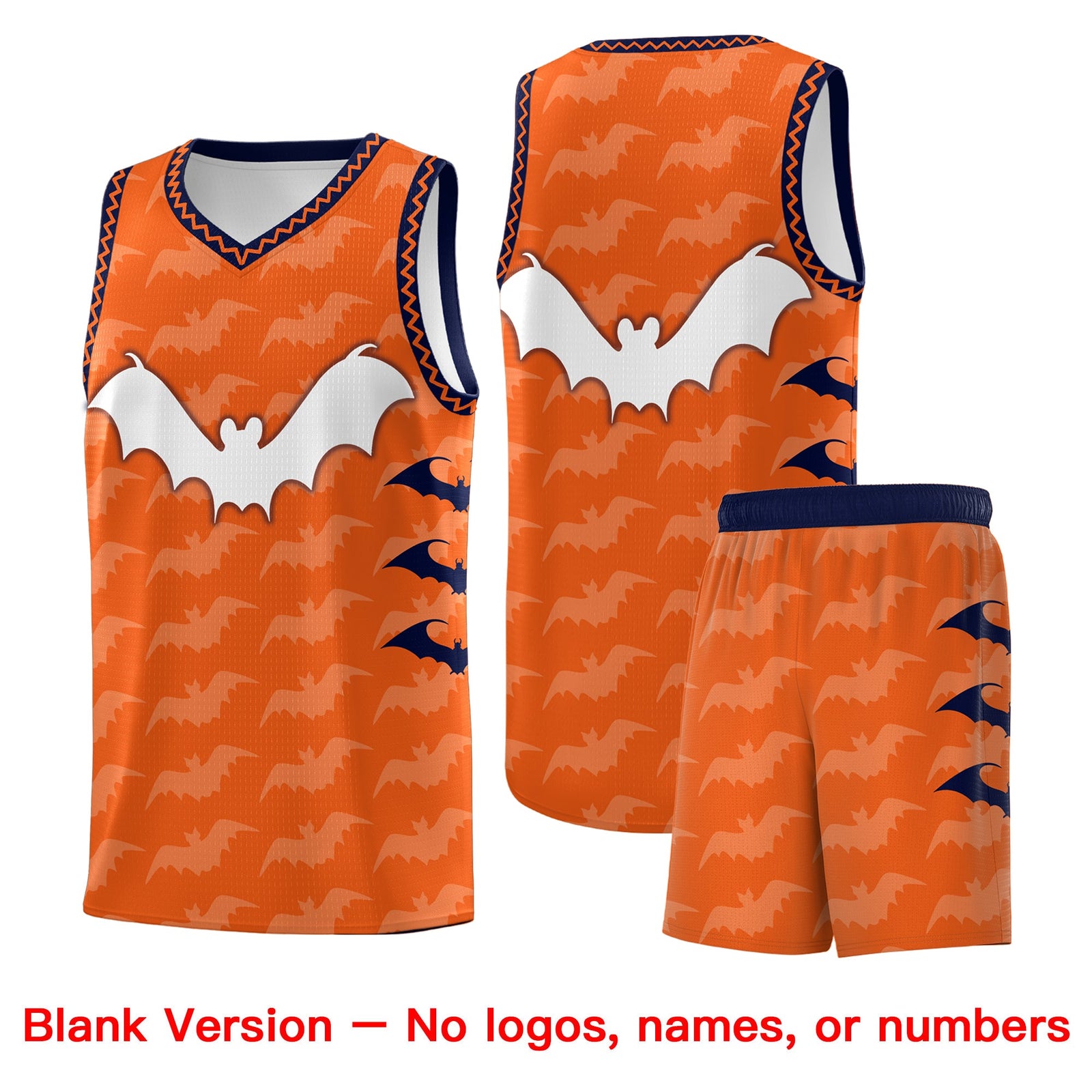 Custom Orange Navy Bat Pattern Halloween Basketball Jersey | For Men,For Kid,For Youth,Sublimation Printed,Perfect for Training,Perfect for Parties,Add Name and Numbern | KXKSHOP