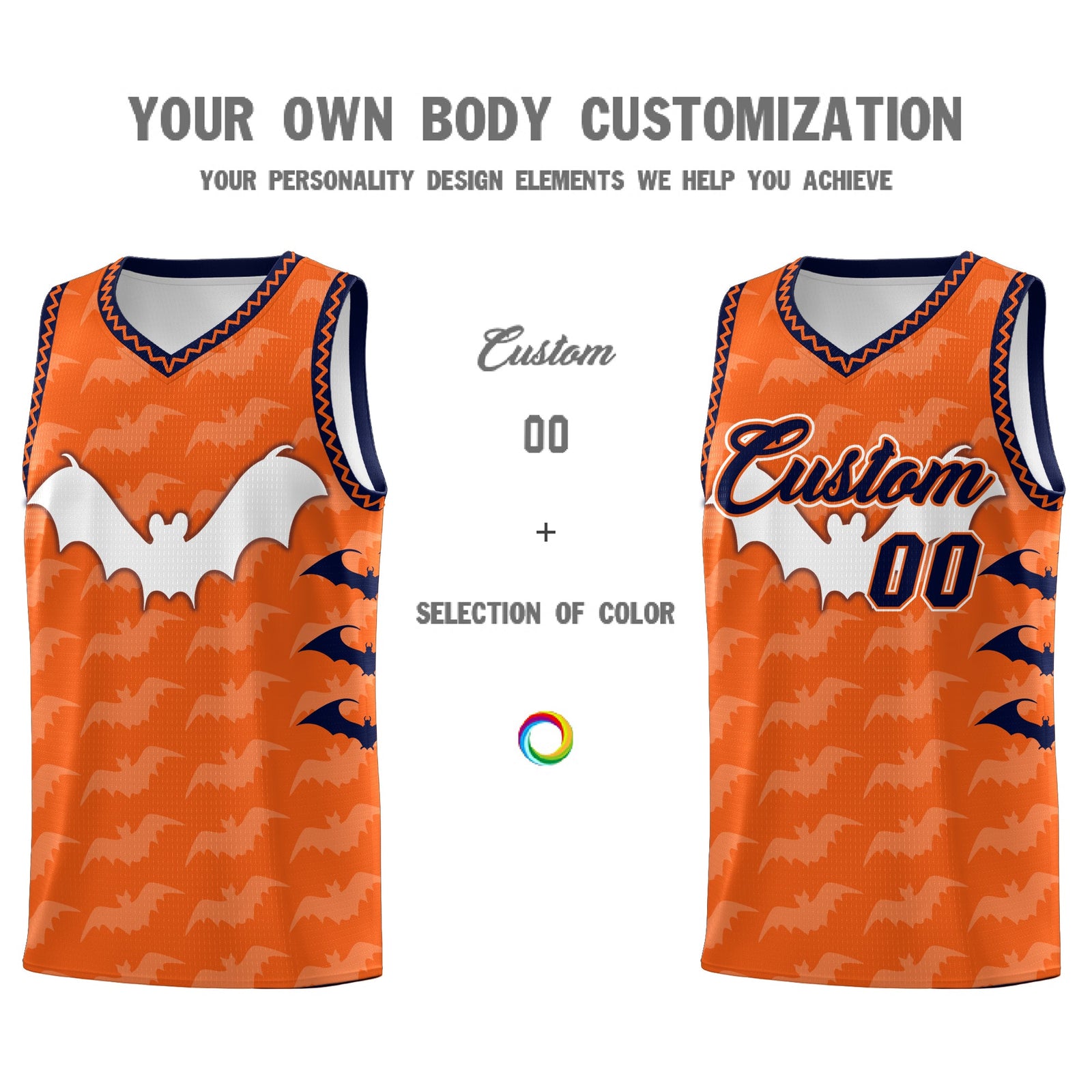 Custom Orange Navy Bat Pattern Halloween Basketball Jersey | For Men,For Kid,For Youth,Sublimation Printed,Perfect for Training,Perfect for Parties,Add Name and Numbern | KXKSHOP