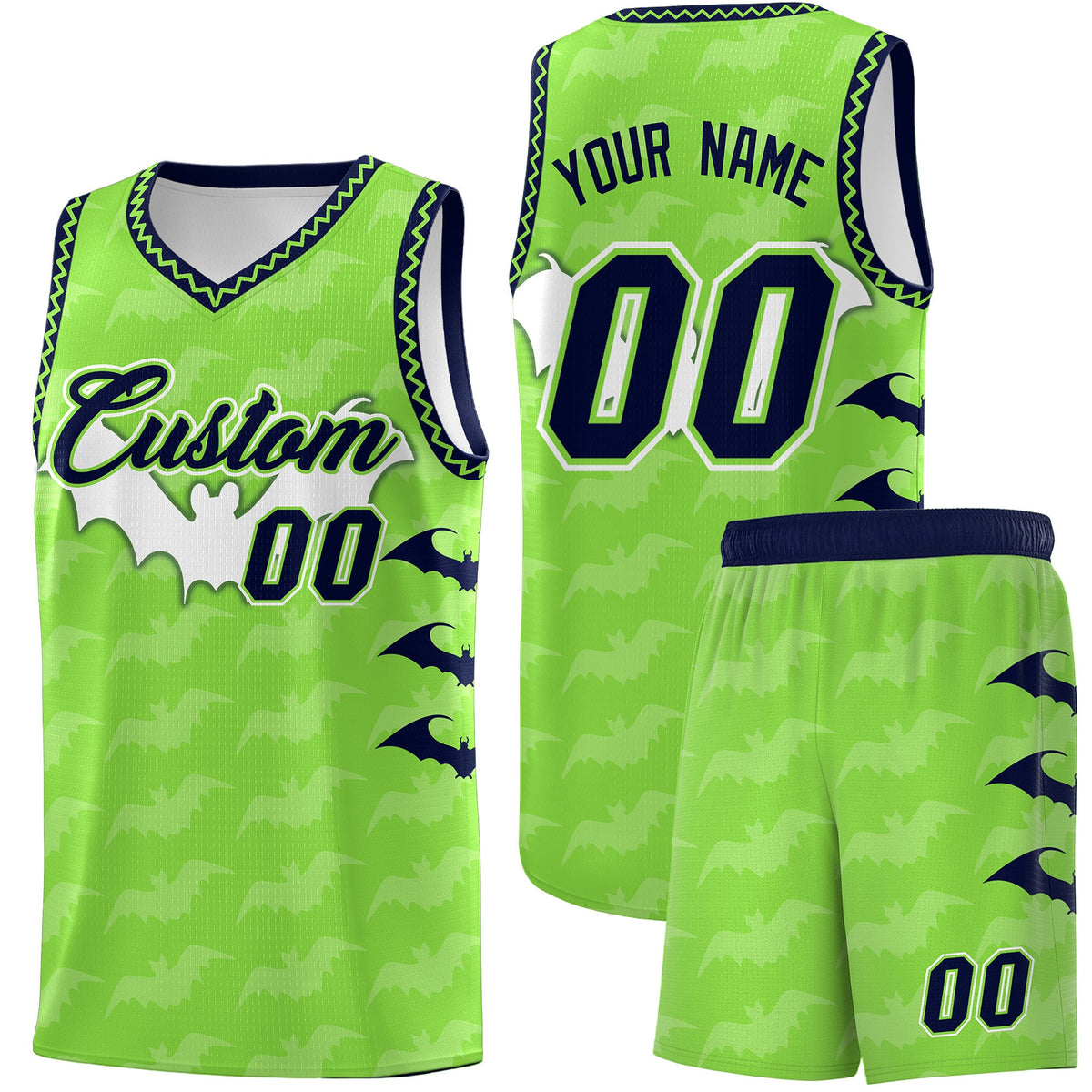 Custom Fluorescent Green Bat Pattern Halloween Basketball Jersey | For Men,For Kid,For Youth,Sublimation Printed,Perfect for Training,Perfect for Parties,Add Name and Numbern | KXKSHOP