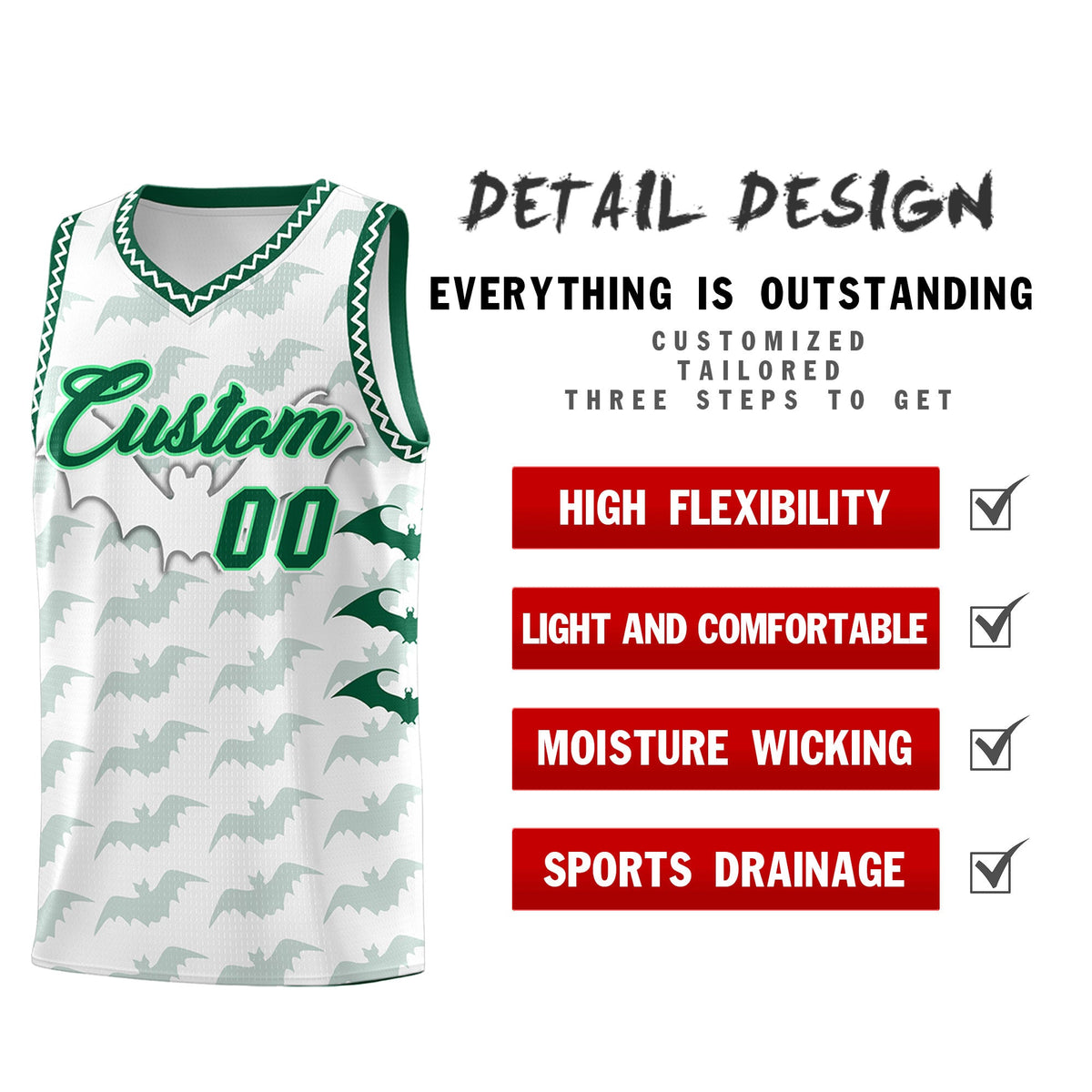 Custom White Kelly Green Bat Pattern Halloween Basketball Jersey | For Men,For Kid,For Youth,Sublimation Printed,Perfect for Training,Perfect for Parties,Add Name and Numbern | KXKSHOP