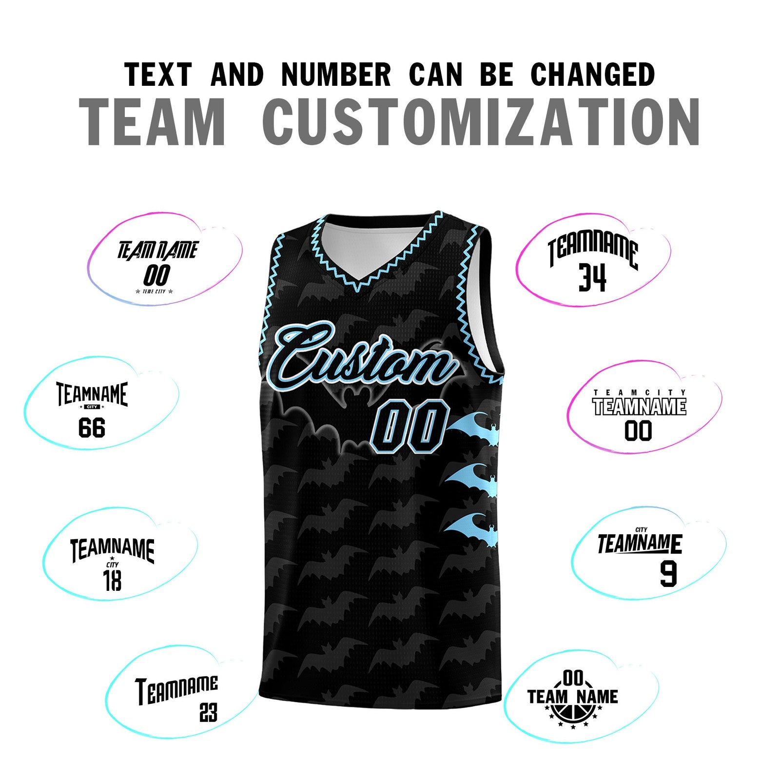 Custom Black Light Blue Bat Pattern Halloween Basketball Jersey | For Men,For Kid,For Youth,Sublimation Printed,Perfect for Training,Perfect for Parties,Add Name and Numbern | KXKSHOP