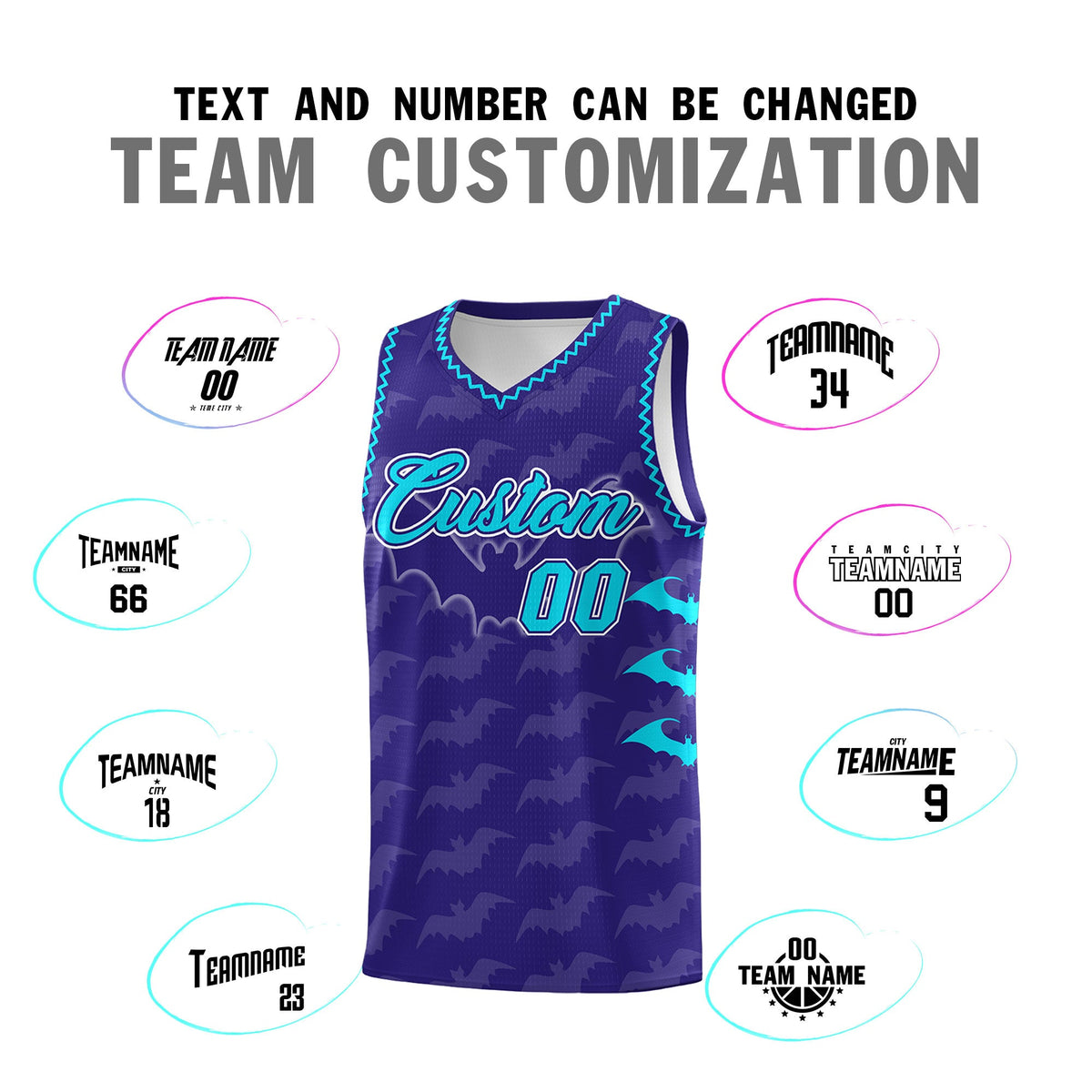 Custom Royal Sky Blue Bat Pattern Halloween Basketball Jersey | For Men,For Kid,For Youth,Sublimation Printed,Perfect for Training,Perfect for Parties,Add Name and Numbern | KXKSHOP