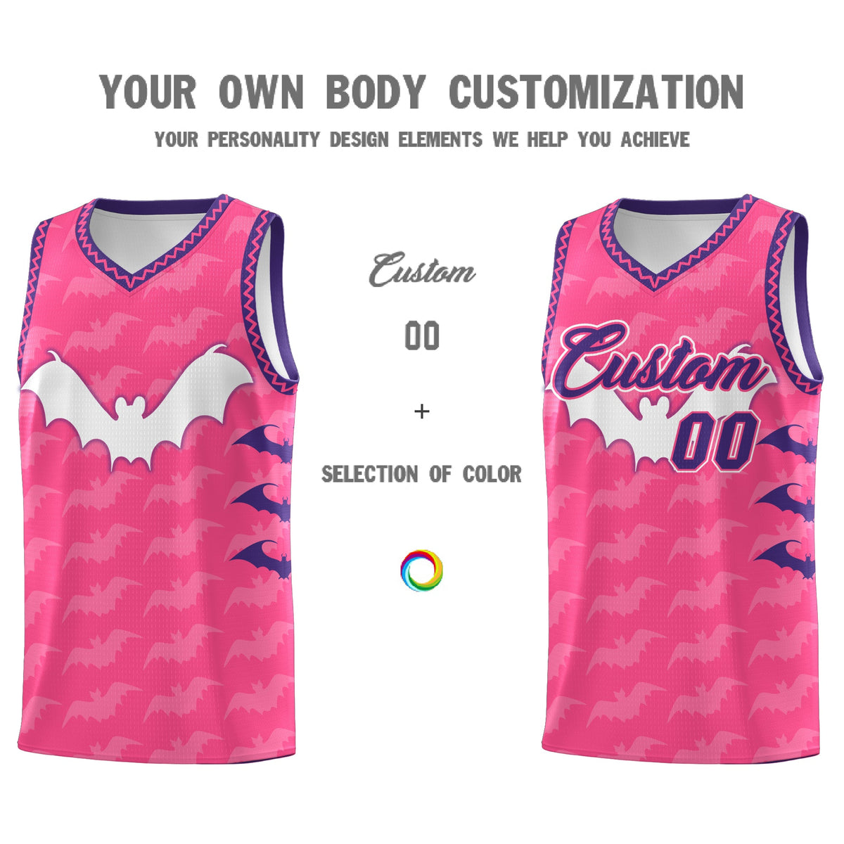 Custom Pink Purple Bat Pattern Halloween Basketball Jersey | For Men,For Kid,For Youth,Sublimation Printed,Perfect for Training,Perfect for Parties,Add Name and Numbern | KXKSHOP