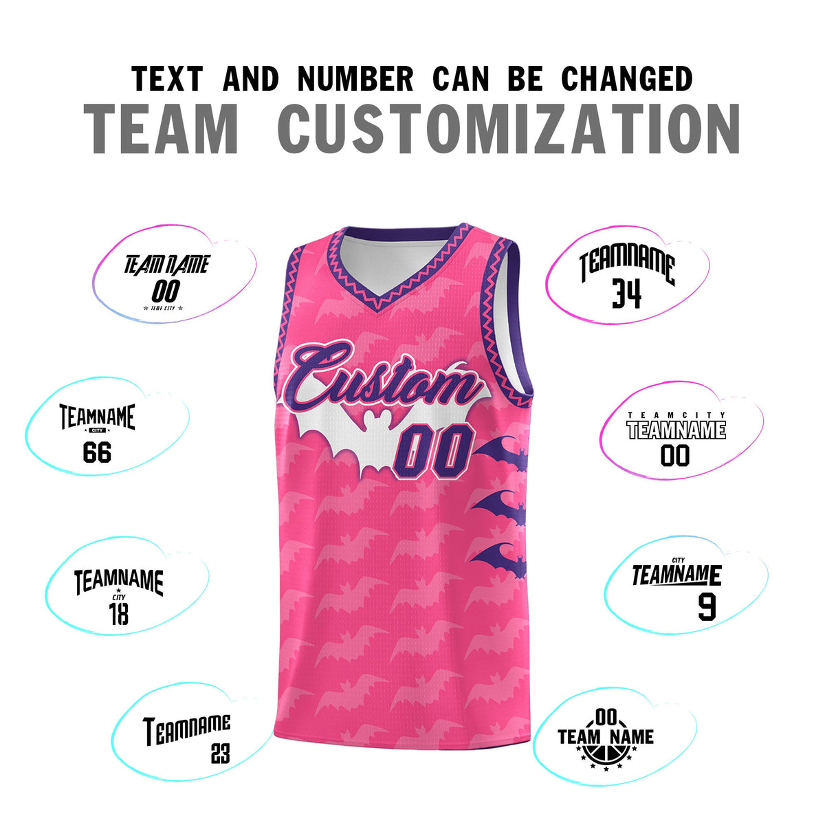 Custom Pink Purple Bat Pattern Halloween Basketball Jersey | For Men,For Kid,For Youth,Sublimation Printed,Perfect for Training,Perfect for Parties,Add Name and Numbern | KXKSHOP