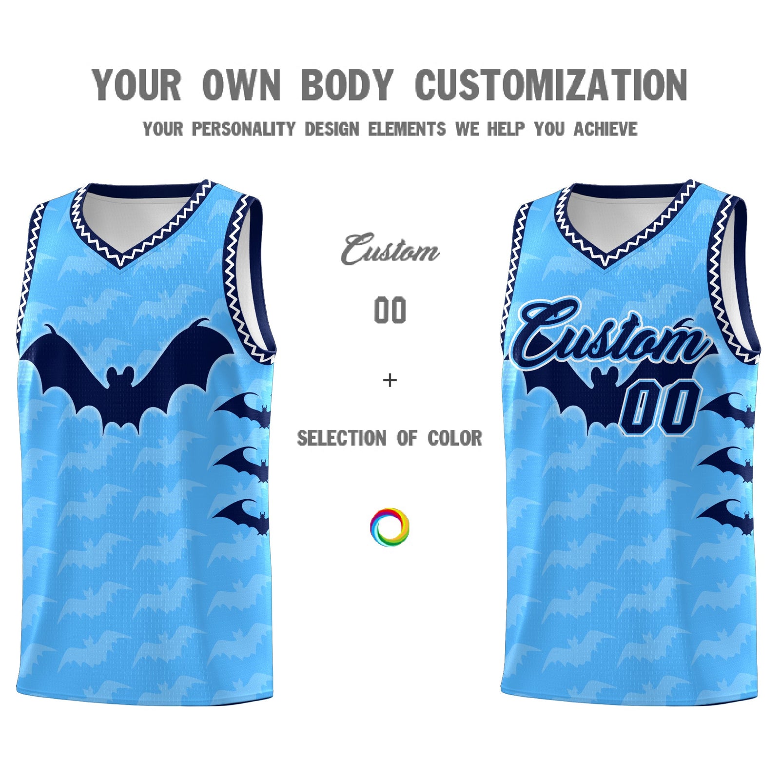 Custom Powder Blue White Bat Pattern Halloween Basketball Jersey | For Men,For Kid,For Youth,Sublimation Printed,Perfect for Training,Perfect for Parties,Add Name and Numbern | KXKSHOP