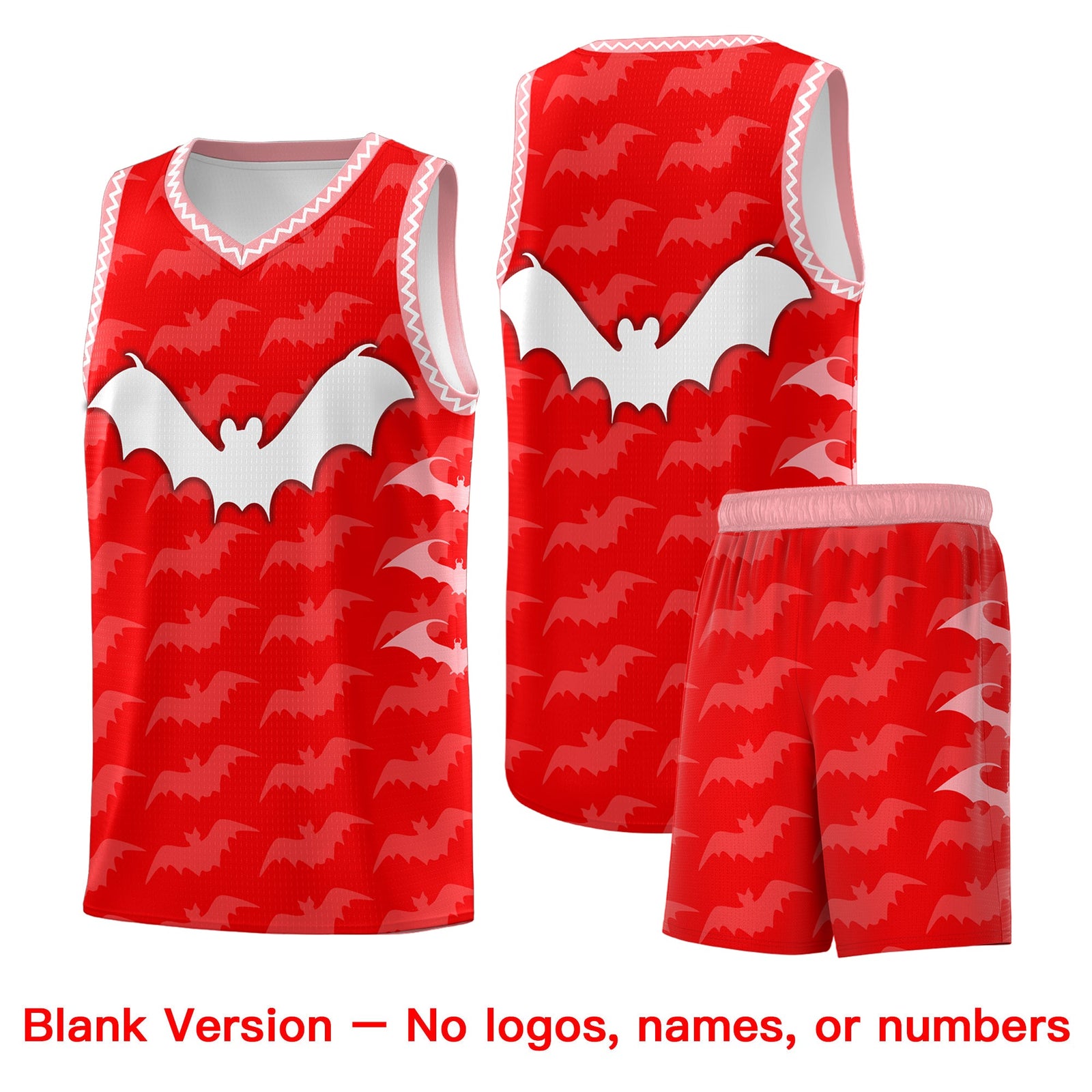 Custom Light Red White Bat Pattern Halloween Basketball Jersey | For Men,For Kid,For Youth,Sublimation Printed,Perfect for Training,Perfect for Parties,Add Name and Numbern | KXKSHOP