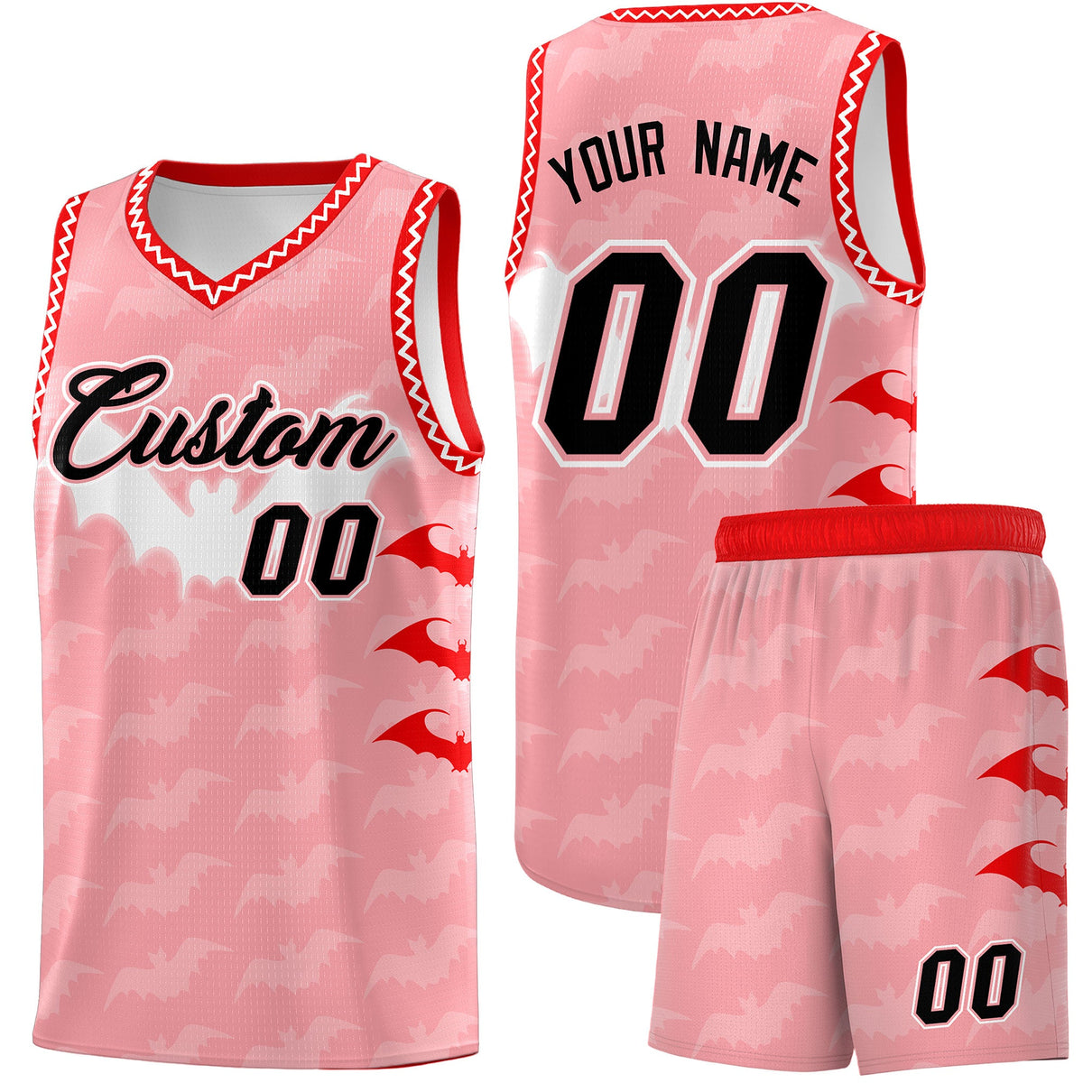 Custom Light Pink White Bat Pattern Halloween Basketball Jersey | For Men,For Kid,For Youth,Sublimation Printed,Perfect for Training,Perfect for Parties,Add Name and Numbern | KXKSHOP