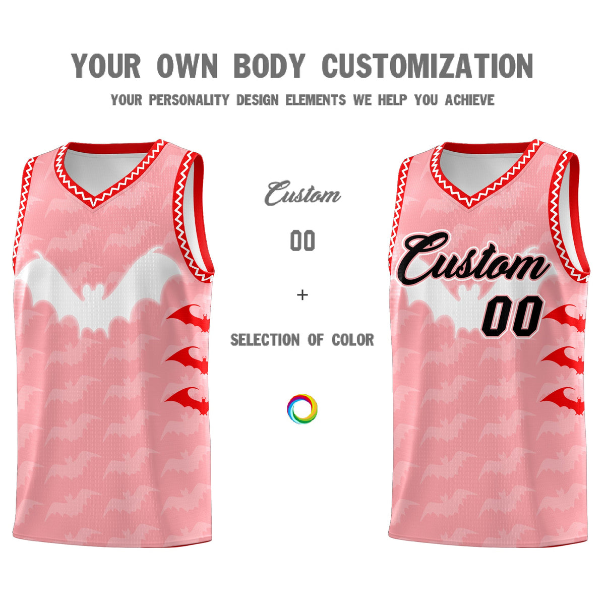 Custom Light Pink White Bat Pattern Halloween Basketball Jersey | For Men,For Kid,For Youth,Sublimation Printed,Perfect for Training,Perfect for Parties,Add Name and Numbern | KXKSHOP