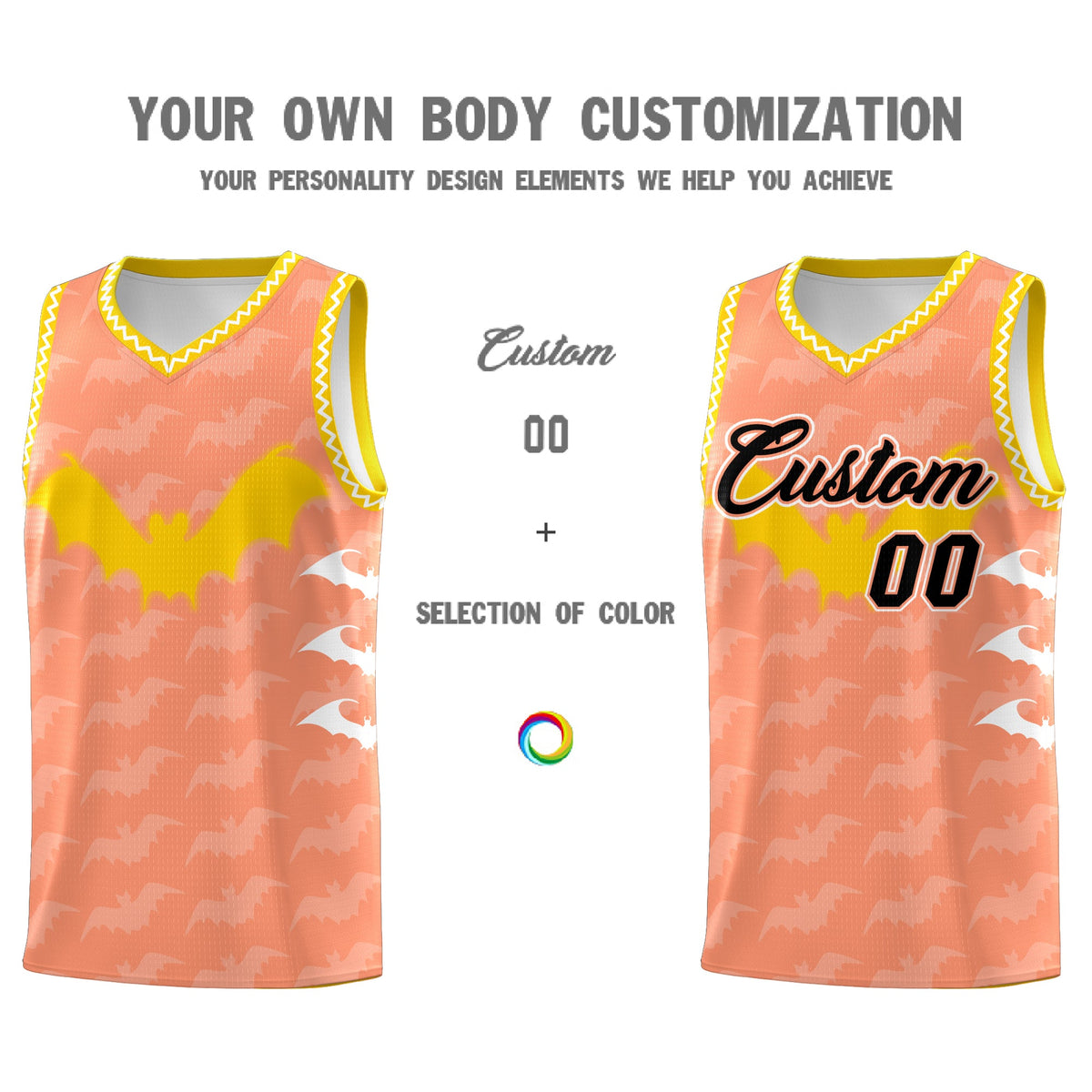 Custom Light Orange White Bat Pattern Halloween Basketball Jersey | For Men,For Kid,For Youth,Sublimation Printed,Perfect for Training,Perfect for Parties,Add Name and Numbern | KXKSHOP