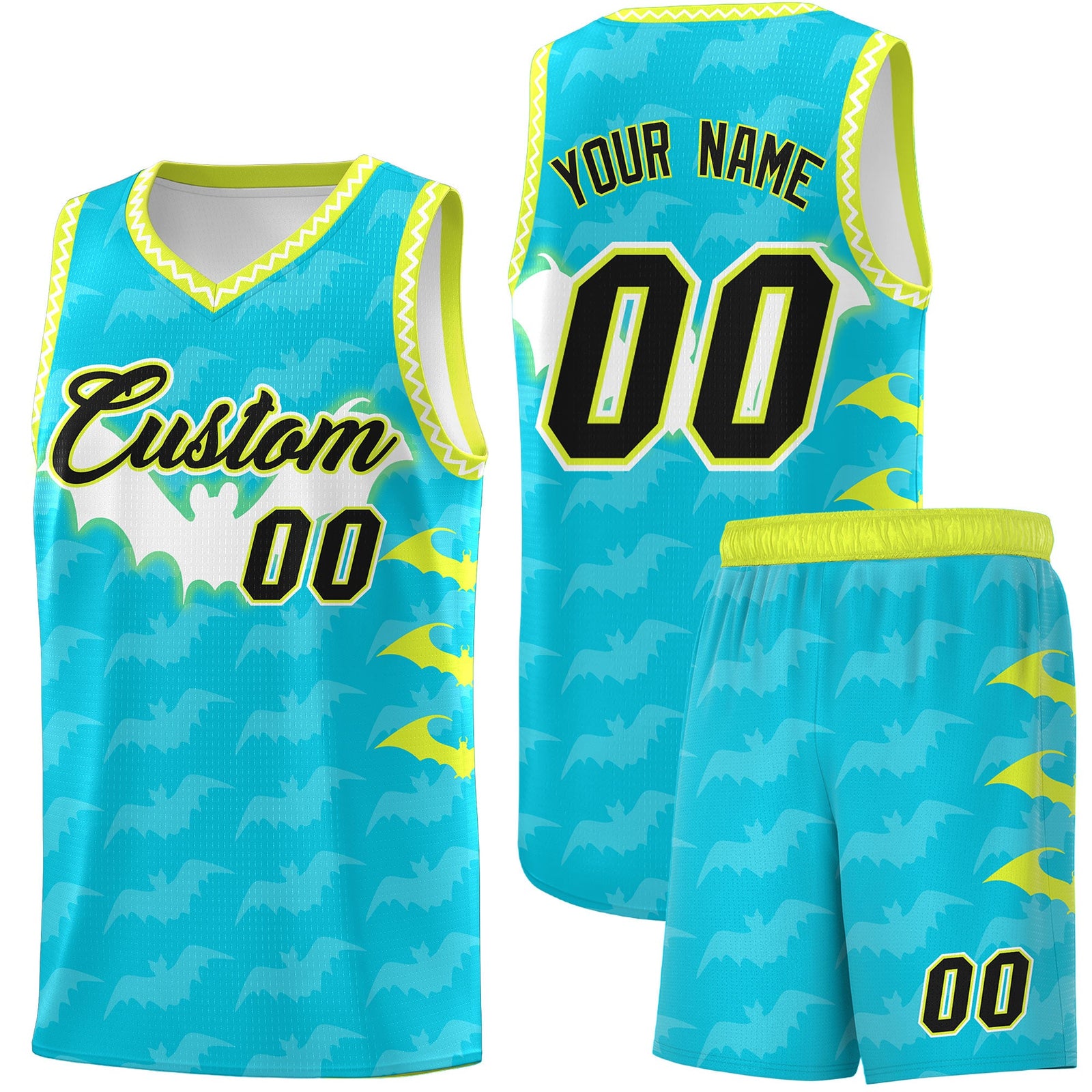 Custom Sky Blue White Bat Pattern Halloween Basketball Jersey | For Men,For Kid,For Youth,Sublimation Printed,Perfect for Training,Perfect for Parties,Add Name and Numbern | KXKSHOP