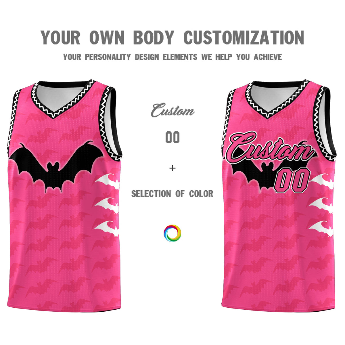 Custom Pink Black White Bat Pattern Halloween Basketball Jersey | For Men,For Kid,For Youth,Sublimation Printed,Perfect for Training,Perfect for Parties,Add Name and Numbern | KXKSHOP