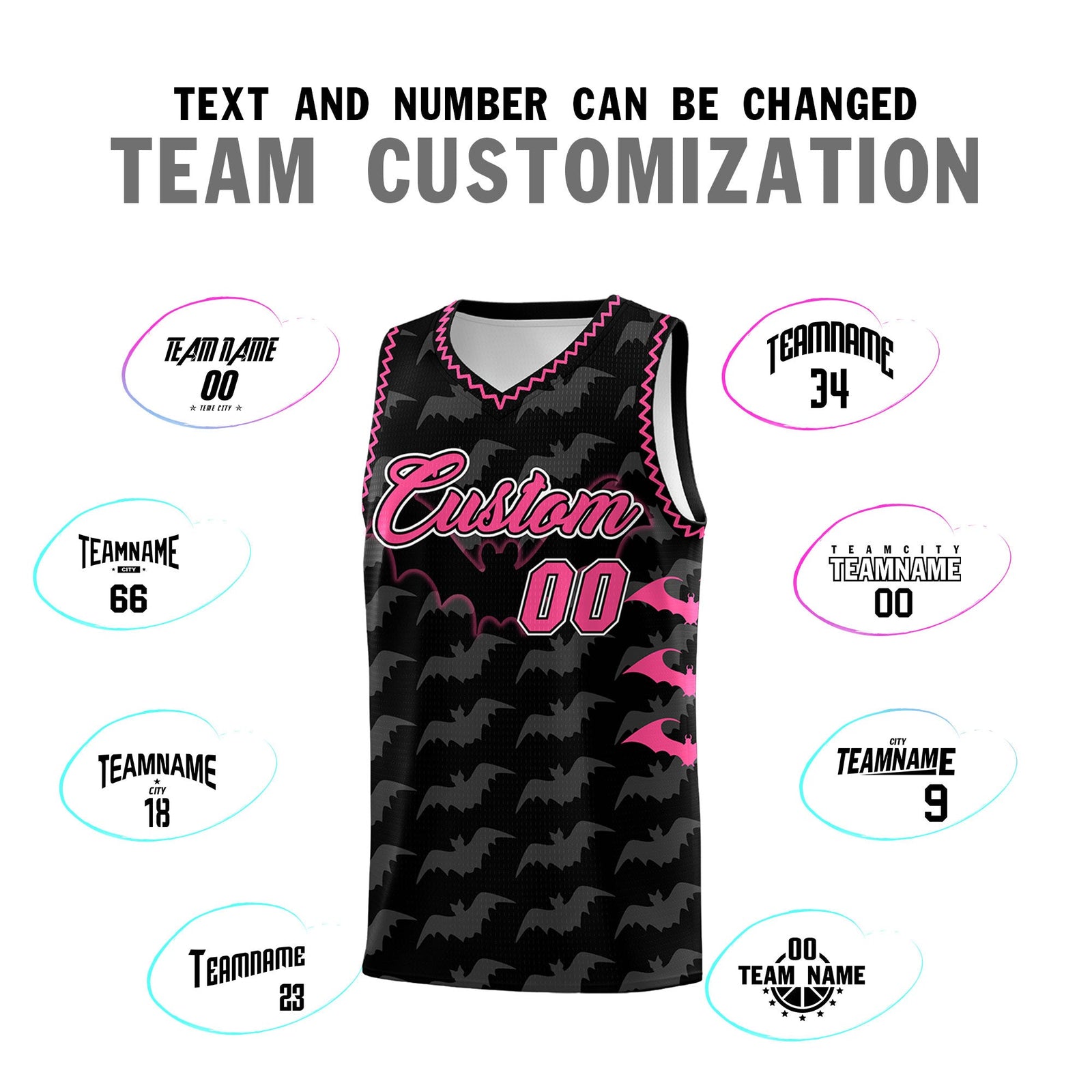 Custom Black Pink Bat Pattern Halloween Basketball Jersey | For Men,For Kid,For Youth,Sublimation Printed,Perfect for Training,Perfect for Parties,Add Name and Numbern | KXKSHOP