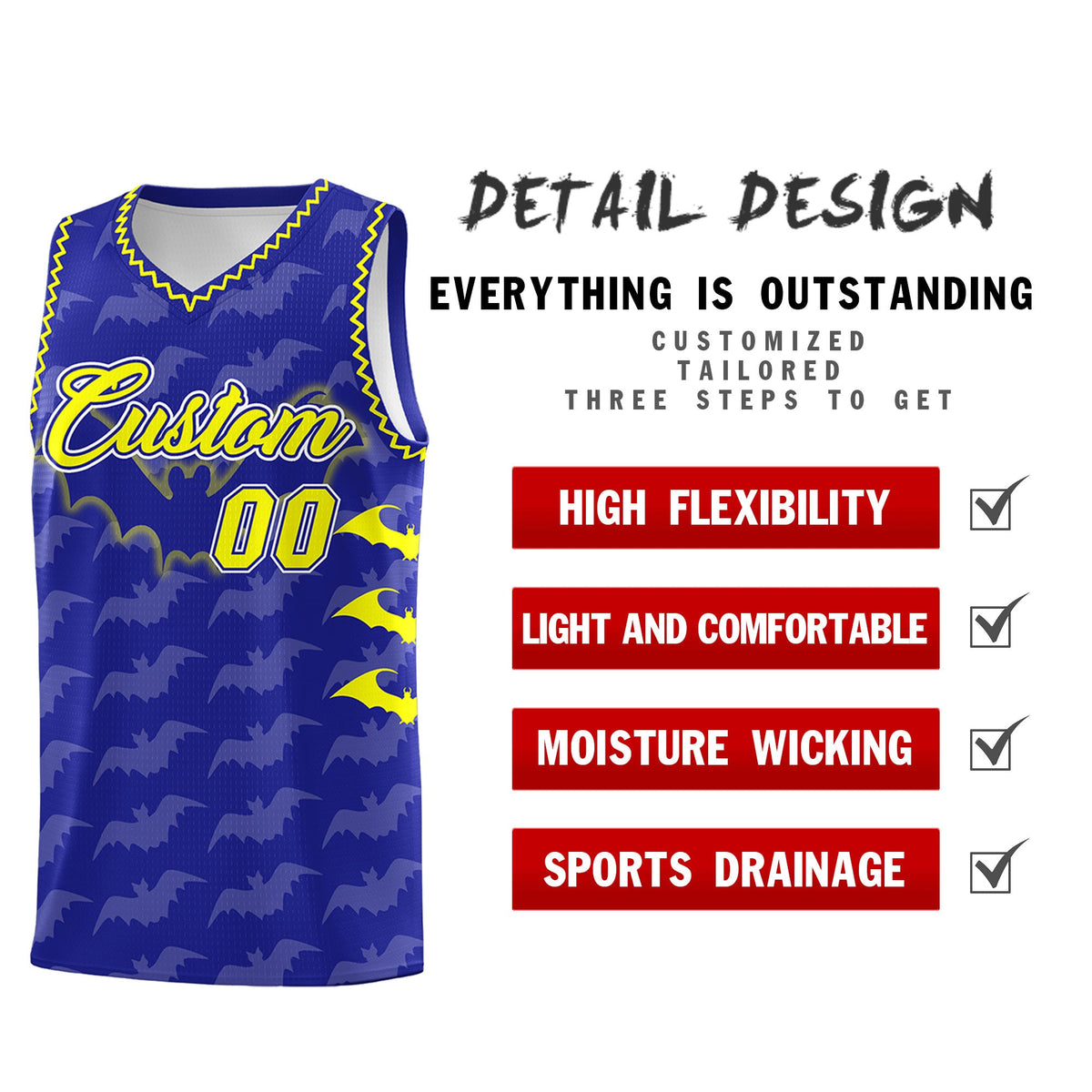 Custom Royal Fluorescent Yellow Bat Pattern Halloween Basketball Jersey | For Men,For Kid,For Youth,Sublimation Printed,Perfect for Training,Perfect for Parties,Add Name and Numbern | KXKSHOP
