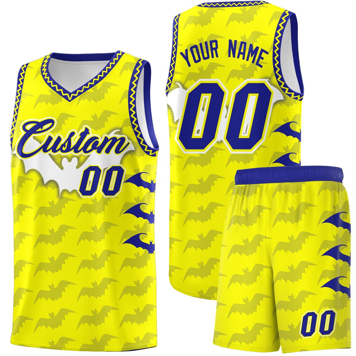 Custom Fluorescent Yellow Bat Pattern Halloween Basketball Jersey | For Men,For Kid,For Youth,Sublimation Printed,Perfect for Training,Perfect for Parties,Add Name and Numbern | KXKSHOP