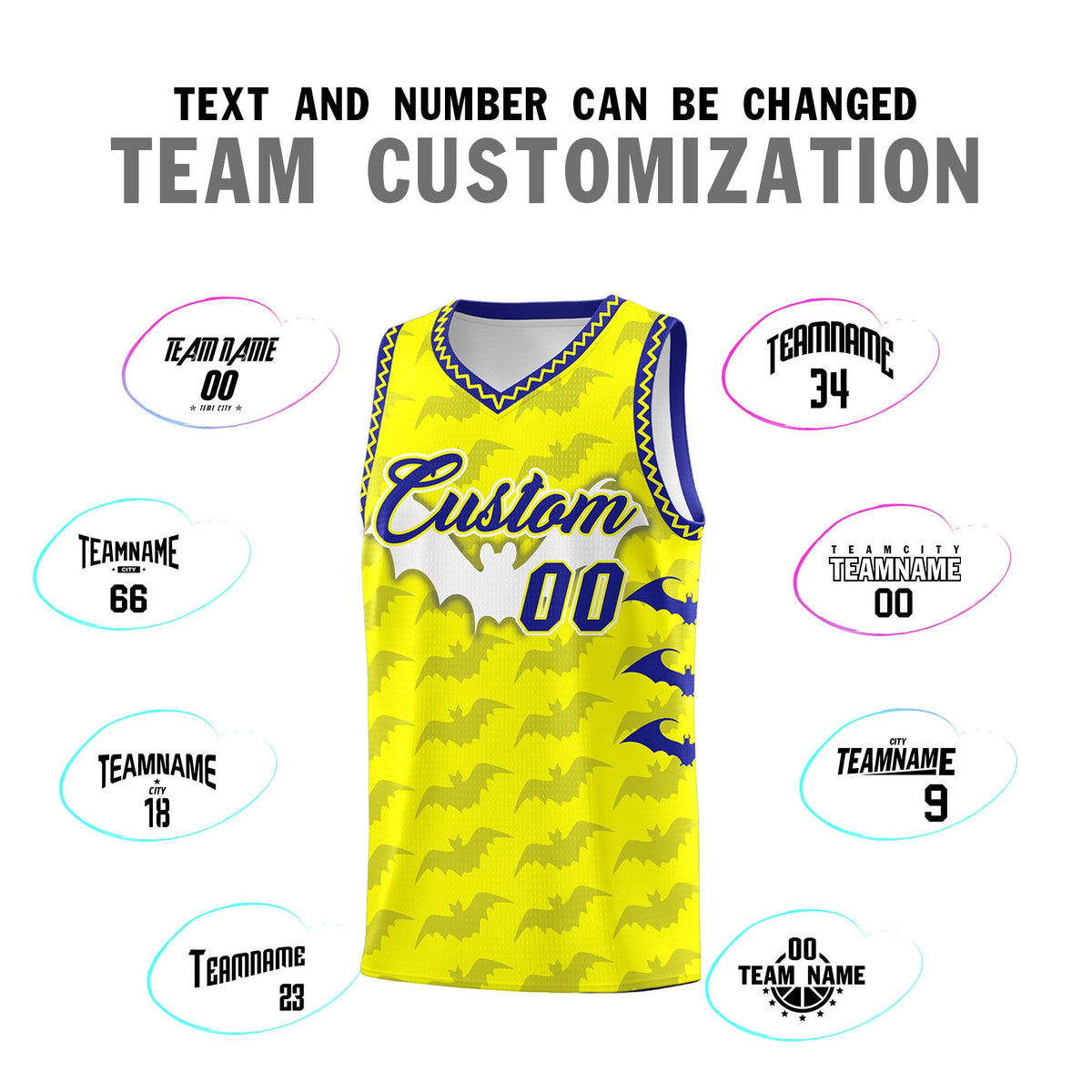 Custom Fluorescent Yellow Bat Pattern Halloween Basketball Jersey | For Men,For Kid,For Youth,Sublimation Printed,Perfect for Training,Perfect for Parties,Add Name and Numbern | KXKSHOP