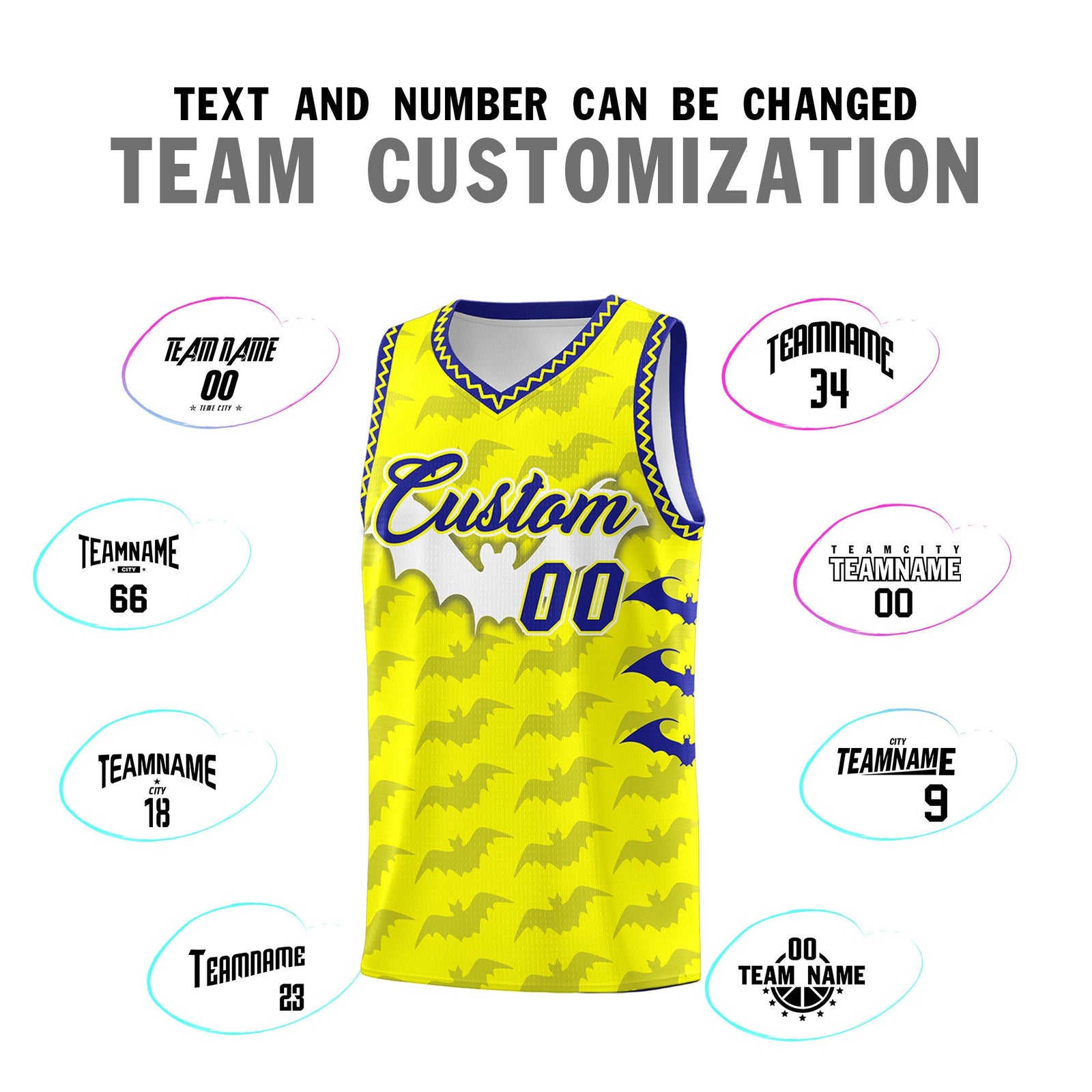 Custom Fluorescent Yellow Bat Pattern Halloween Basketball Jersey | For Men,For Kid,For Youth,Sublimation Printed,Perfect for Training,Perfect for Parties,Add Name and Numbern | KXKSHOP